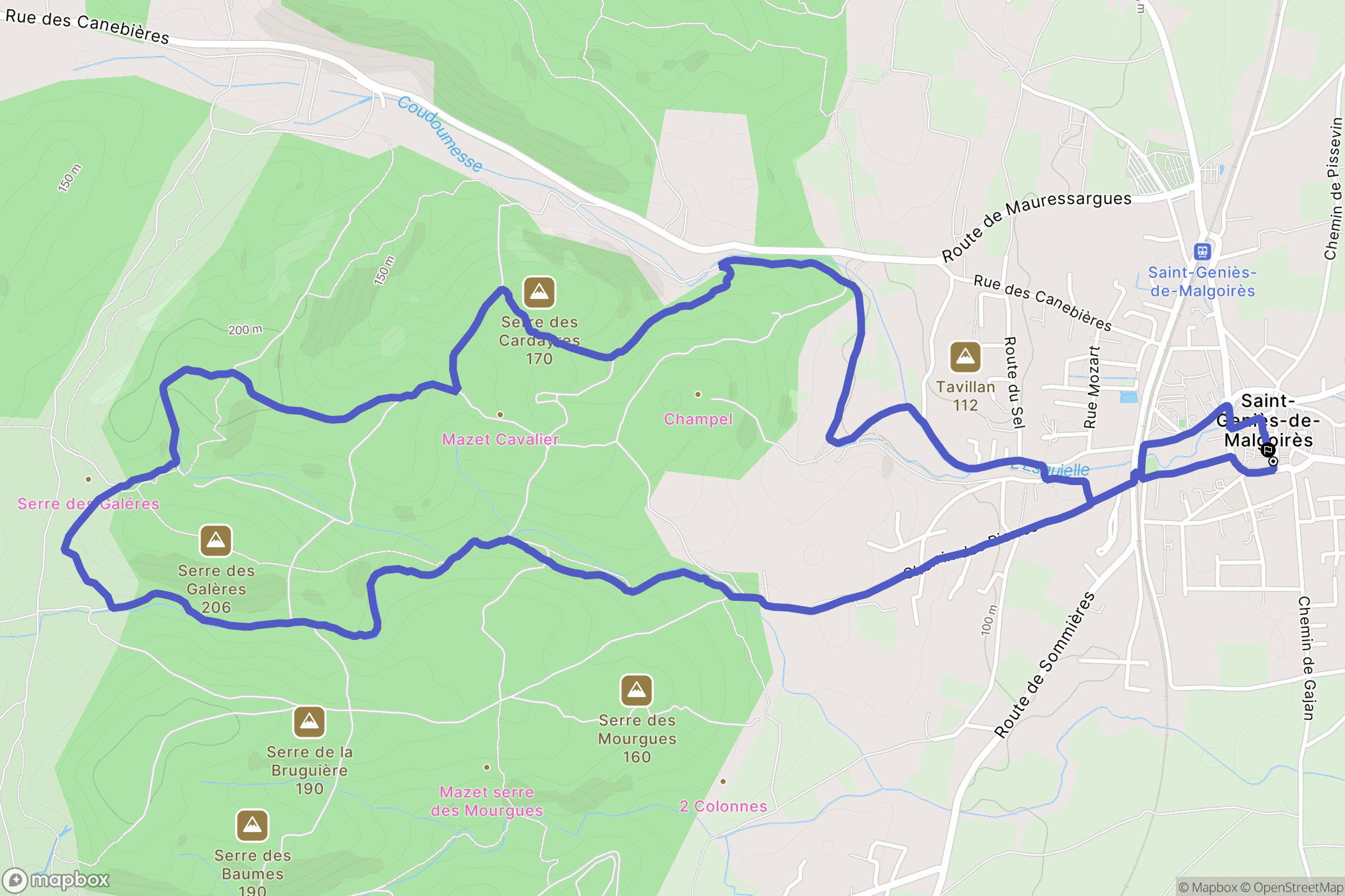 Saint-Génies-de-Malgoirès : carte du parcours de randonnée - France