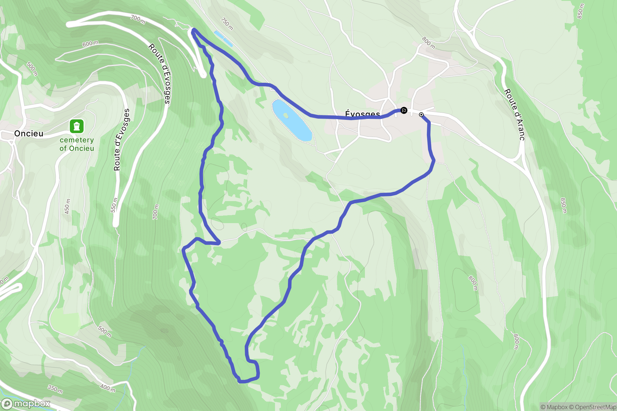 Évosges : carte du parcours de randonnée - France