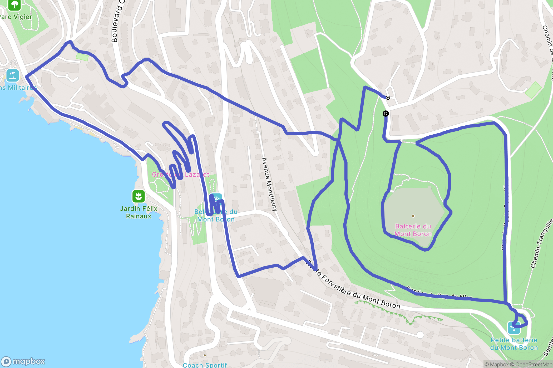Nice : carte du parcours de randonnée - France