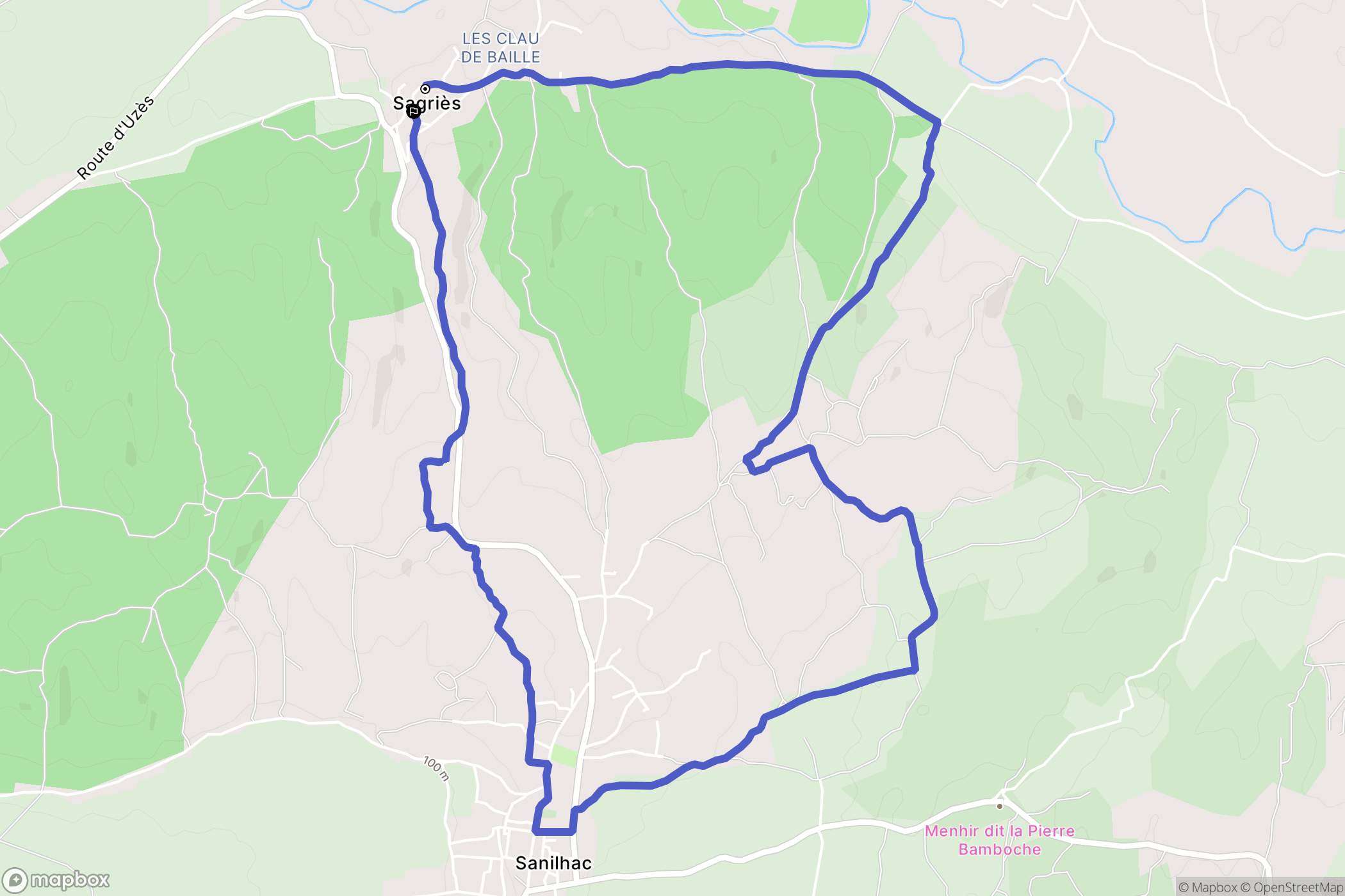 Sanilhac-Sagriès : carte du parcours de randonnée - France