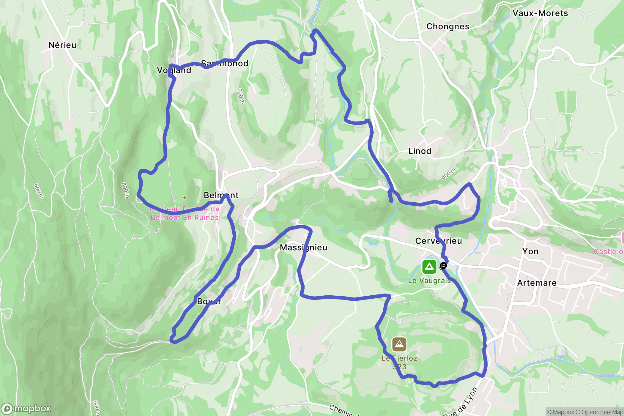 Artemare : carte du parcours de randonnée - France