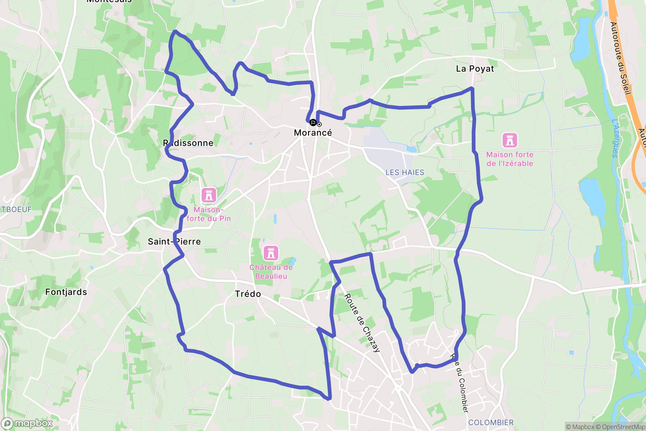 Morancé : carte du parcours de randonnée - France