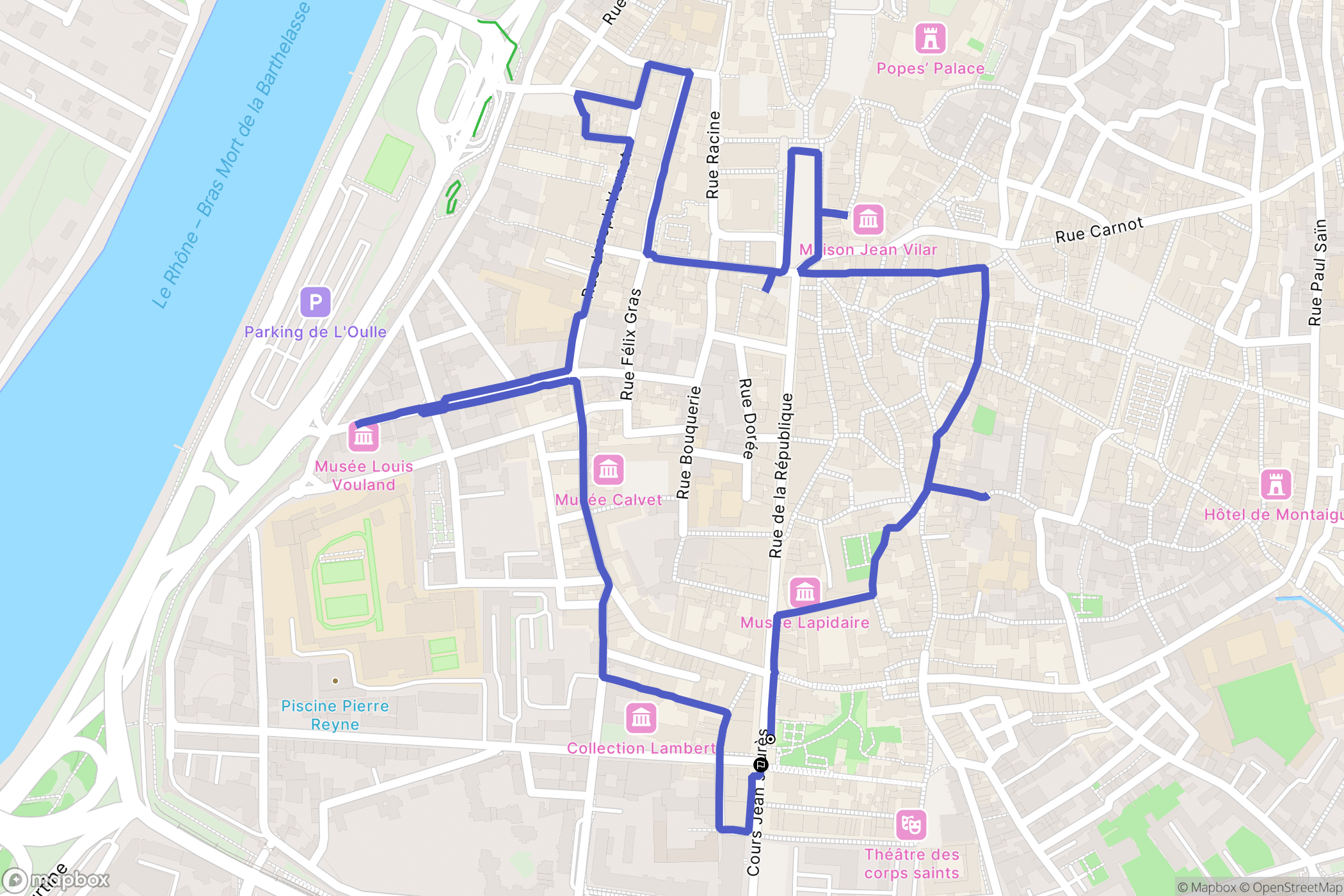 Avignon : carte du parcours de randonnée - France