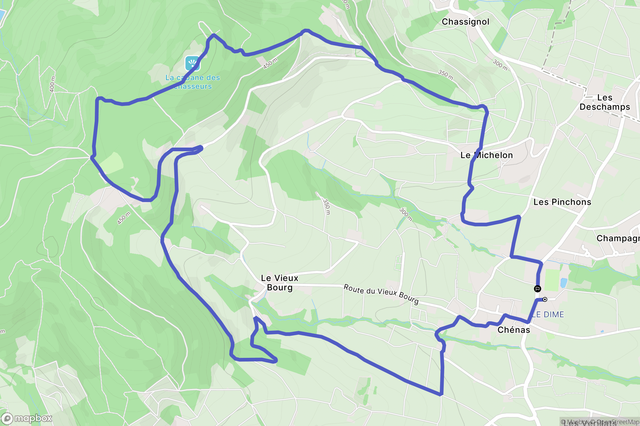 Chénas : carte du parcours de randonnée - France
