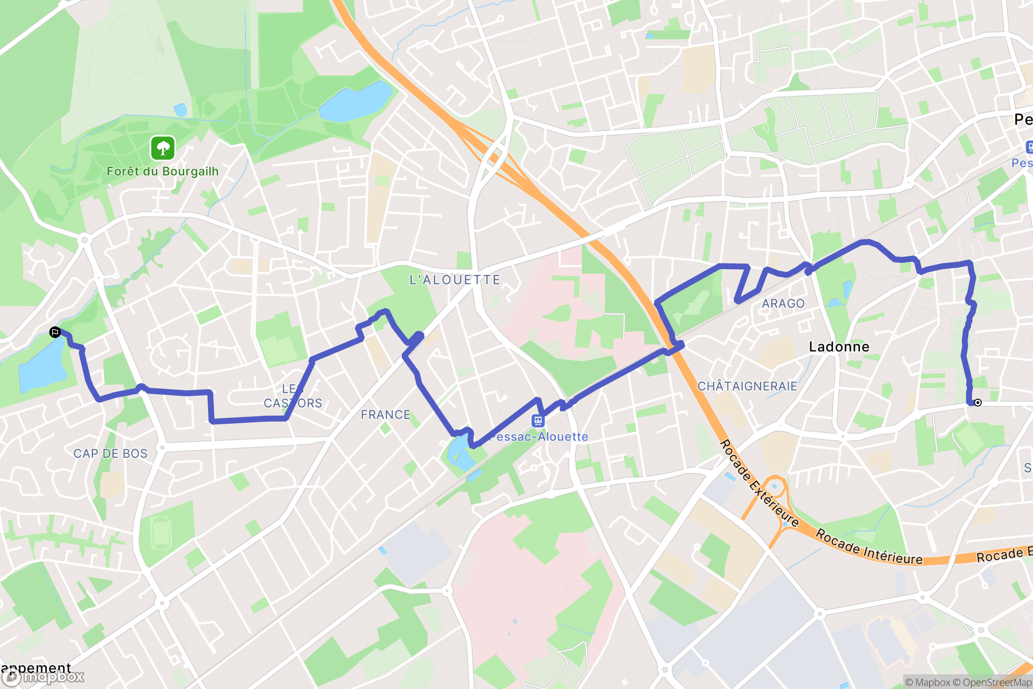 Pessac : carte du parcours de randonnée - France