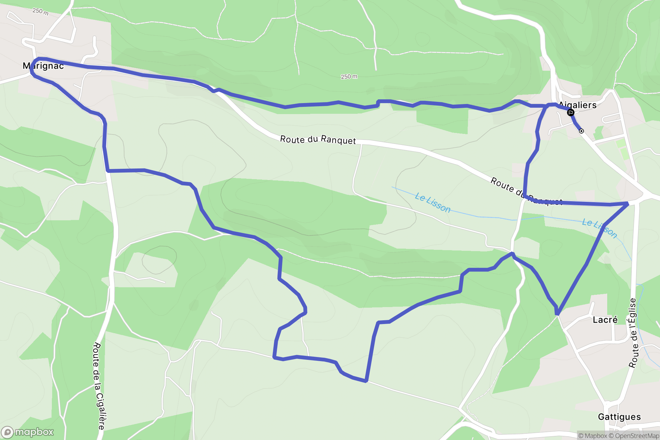 Aigaliers : carte du parcours de randonnée - France