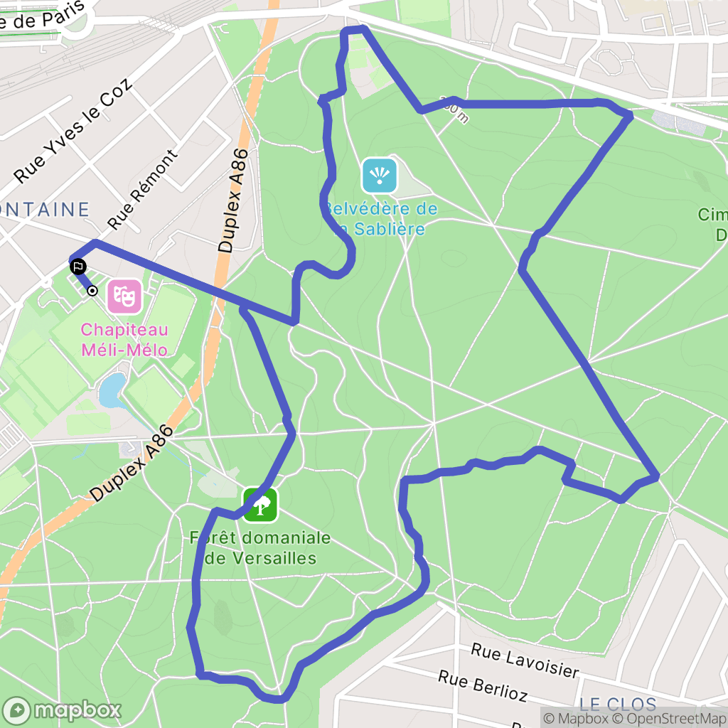 Versailles : carte du parcours de randonnée - France