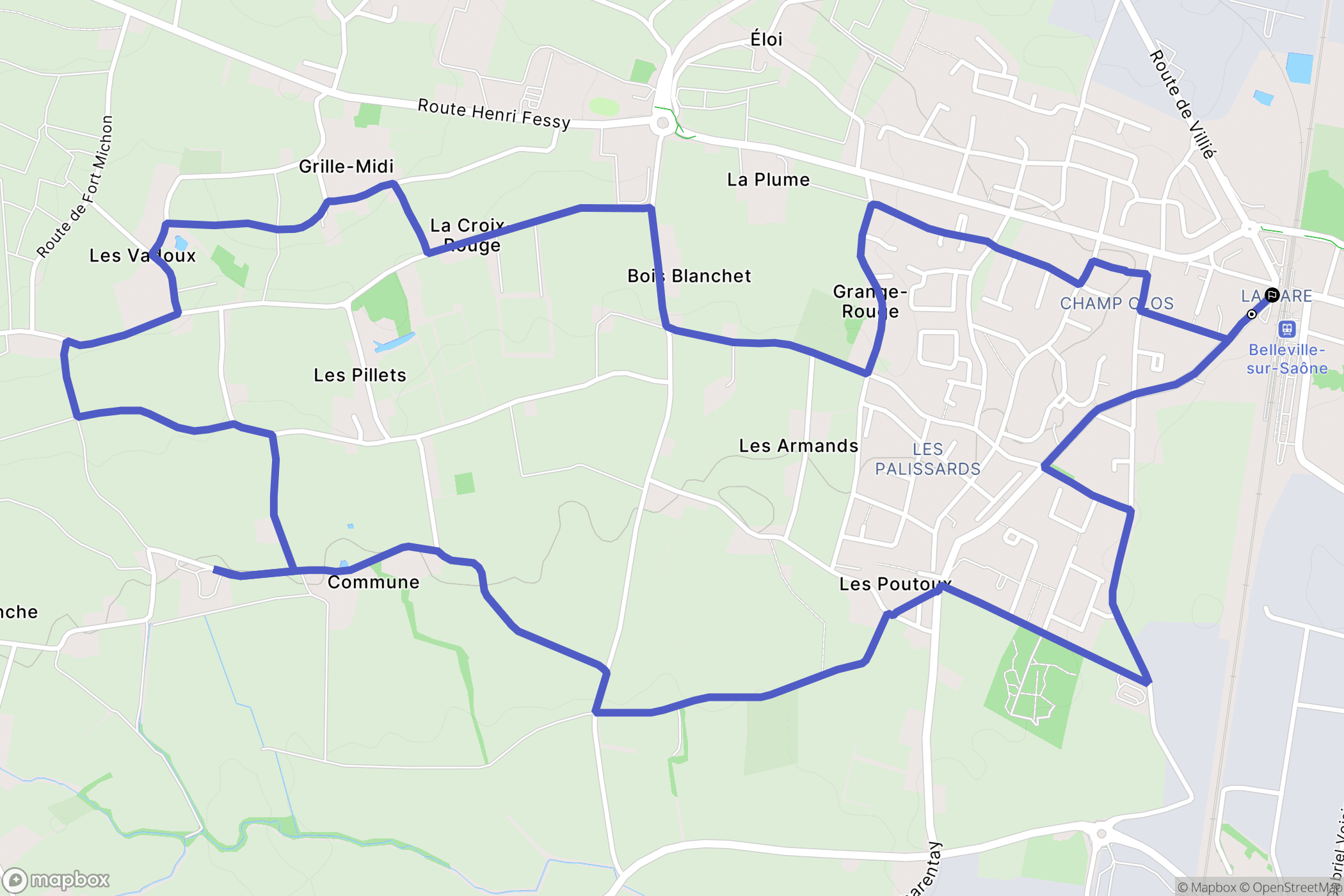 Belleville-en-Beaujolais : carte du parcours de randonnée - France