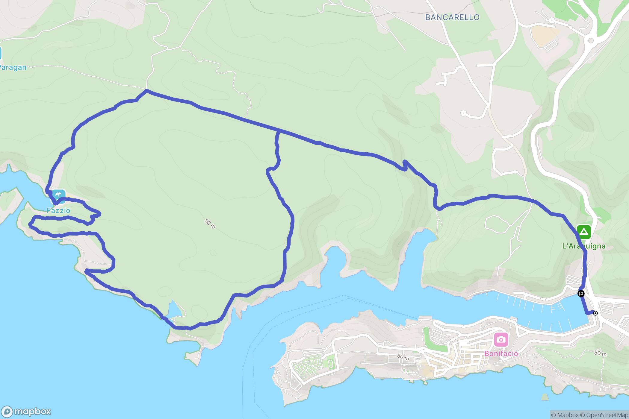 Bonifacio : carte du parcours de randonnée - France