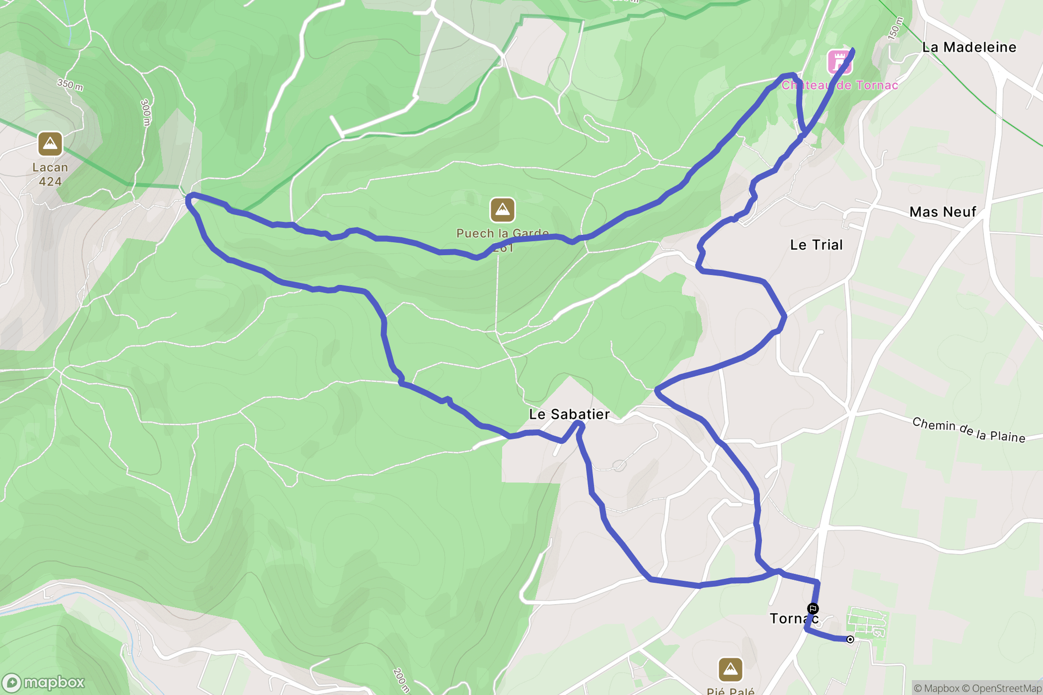Tornac : carte du parcours de randonnée - France
