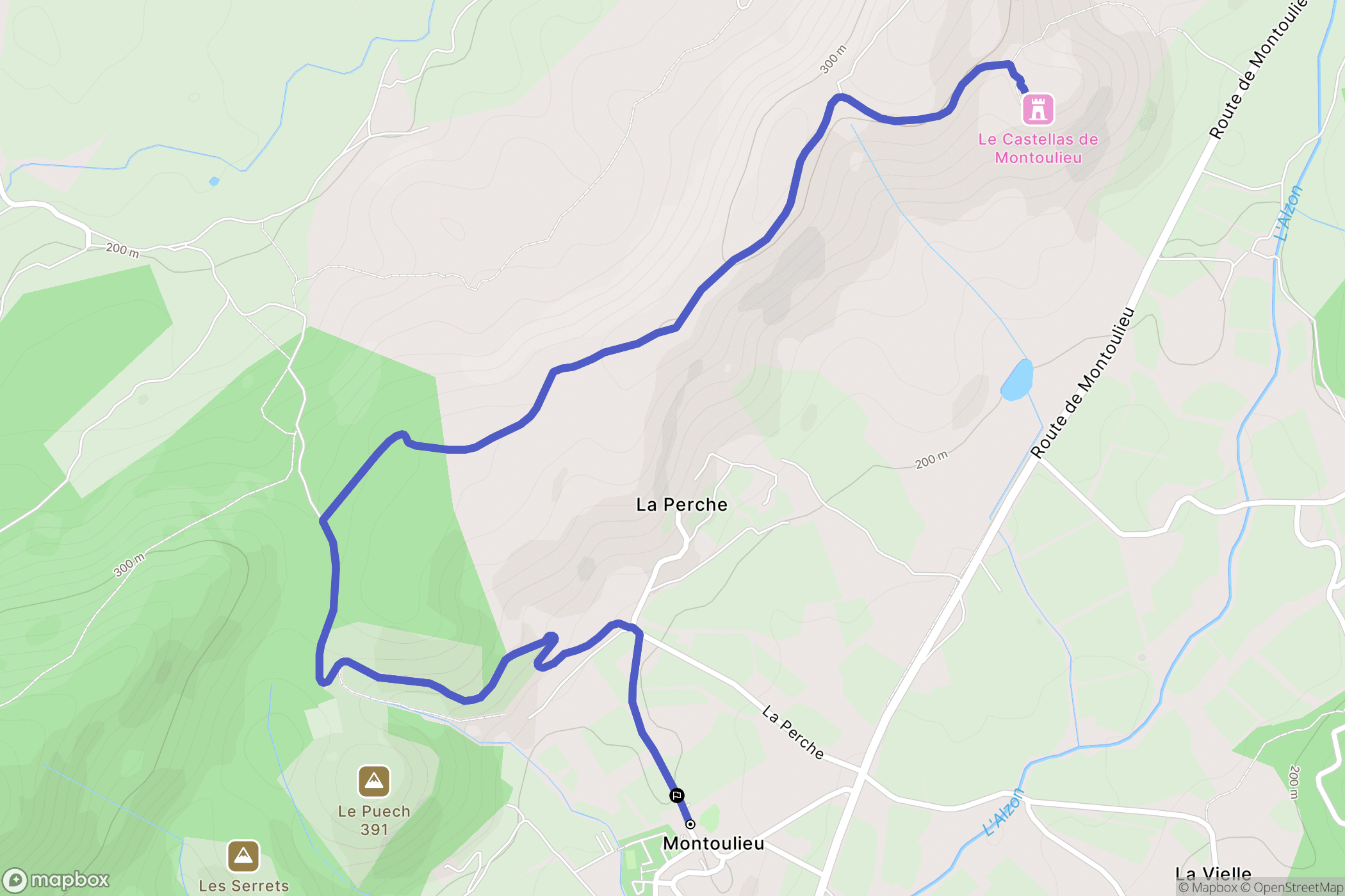 Montoulieu : carte du parcours de randonnée - France