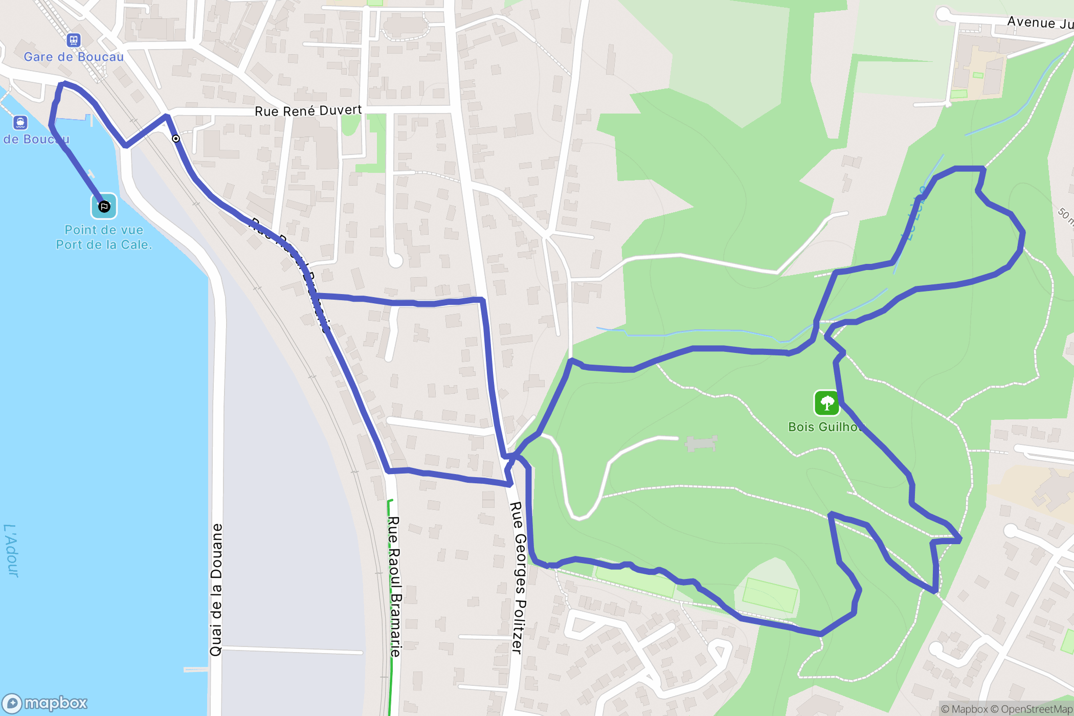 Boucau : carte du parcours de randonnée - France