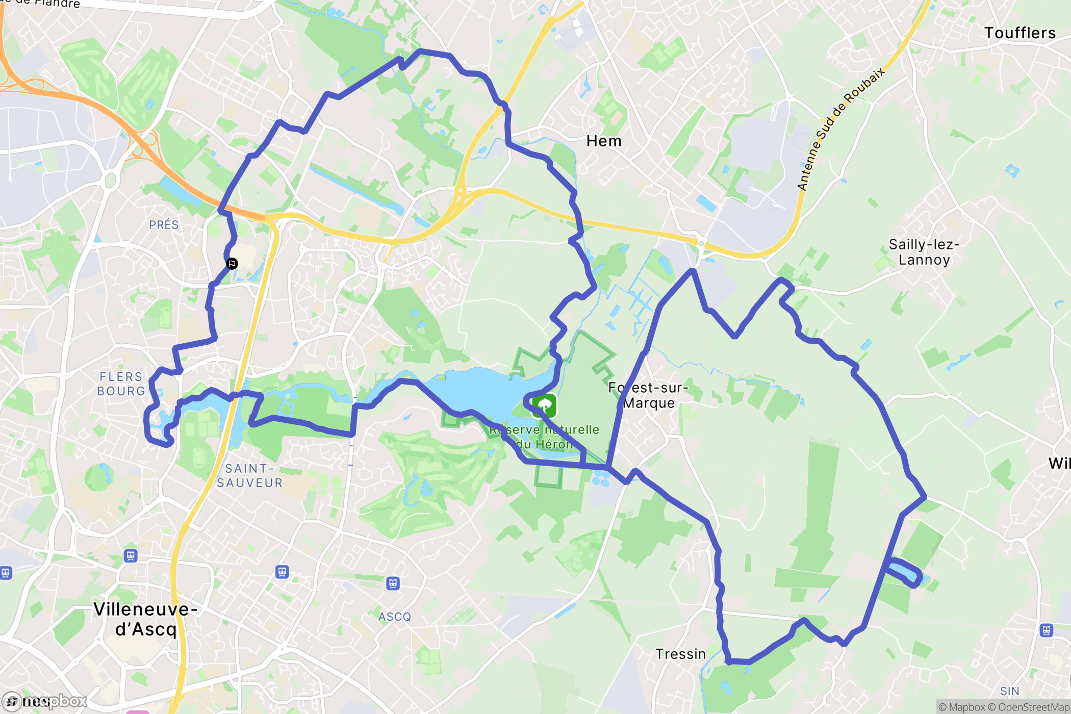 Villeneuve-d'Ascq : carte du parcours de randonnée - France