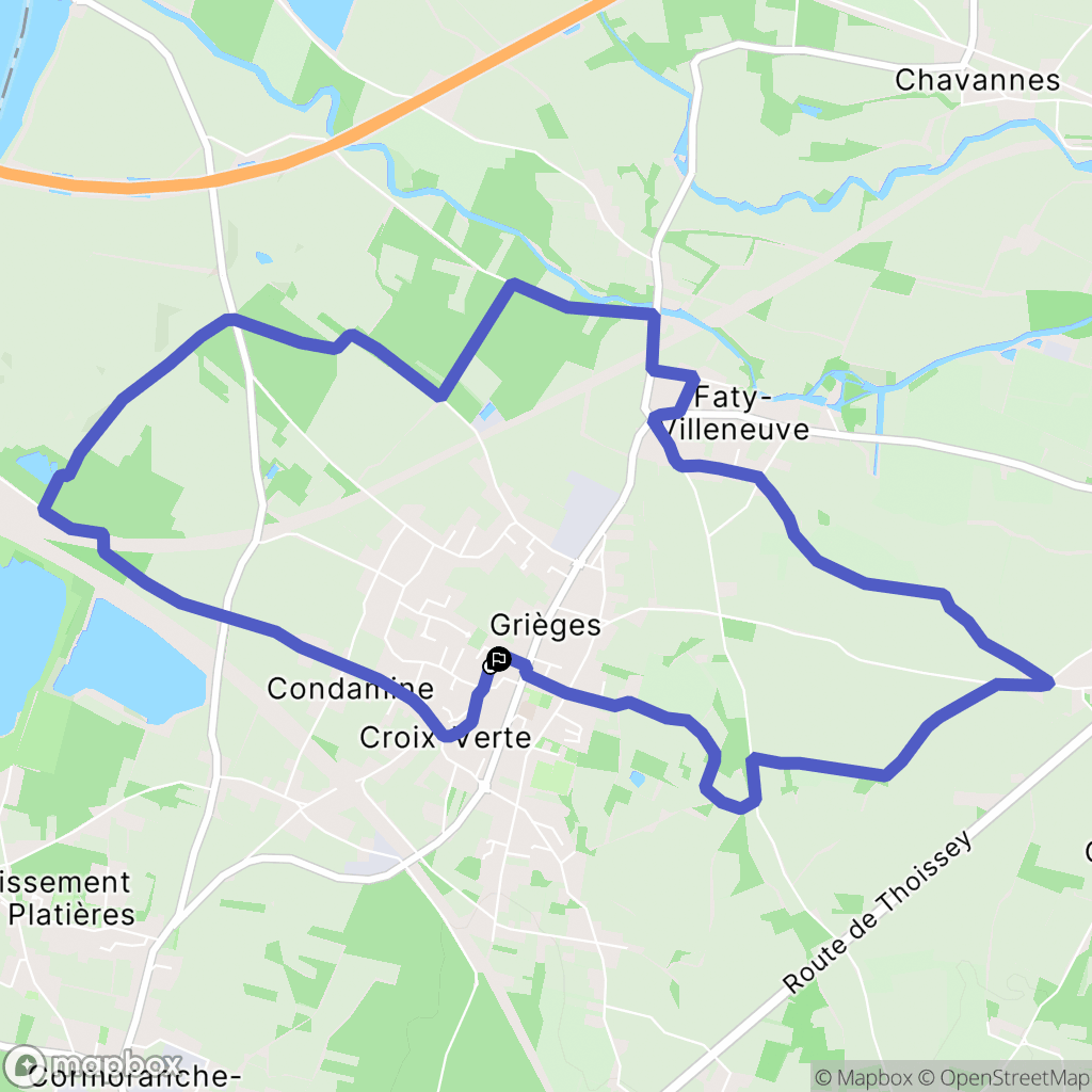 Grièges : carte du parcours de randonnée - France