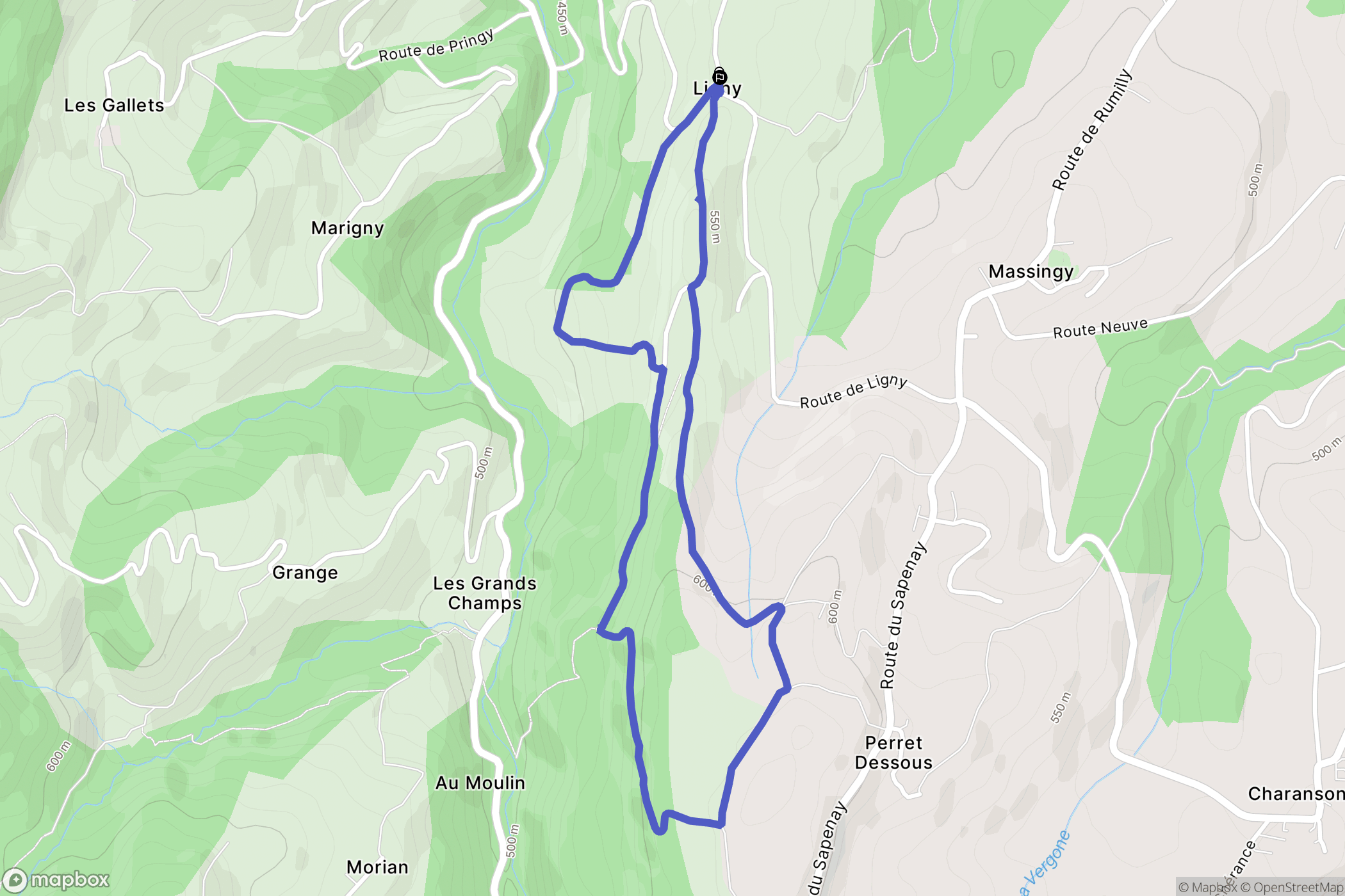 Ligny, Massingy : carte du parcours de randonnée - France