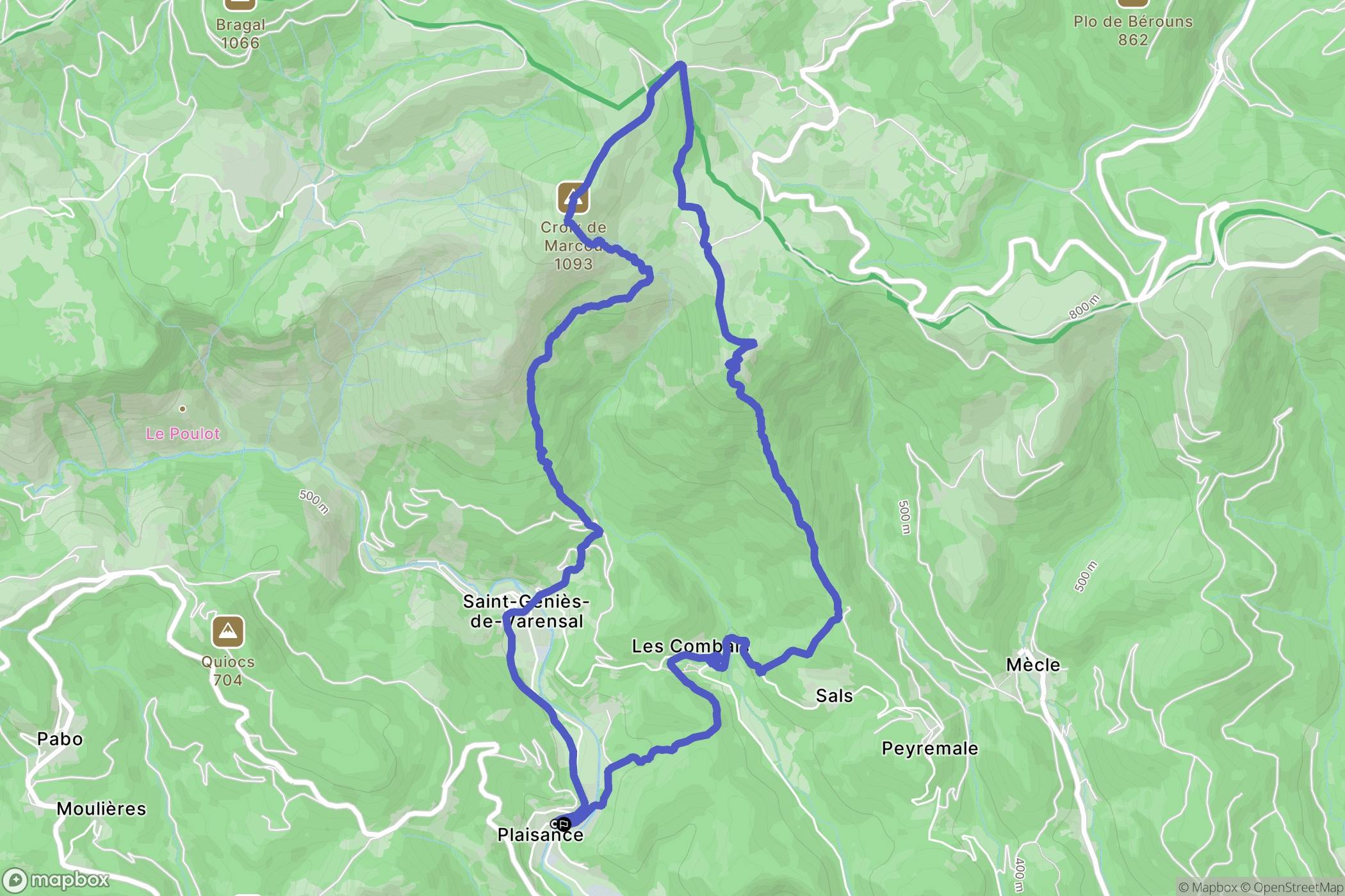 Saint-Geniès-de-Varensal : carte du parcours de randonnée - France