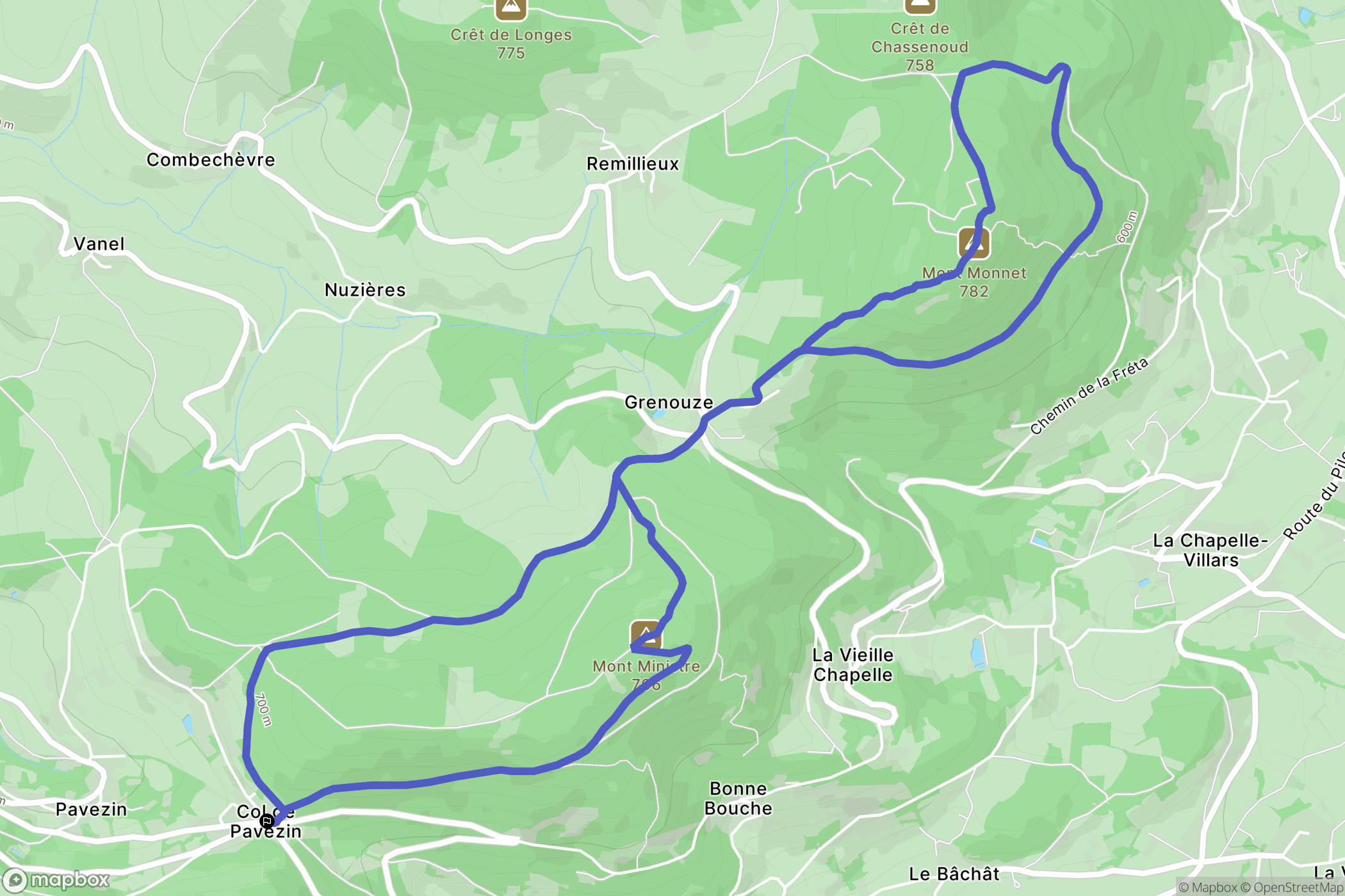 Chuyer : carte du parcours de randonnée - France