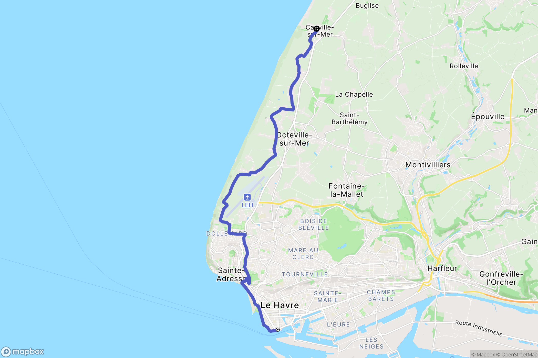 Le Havre : carte du parcours de randonnée - France