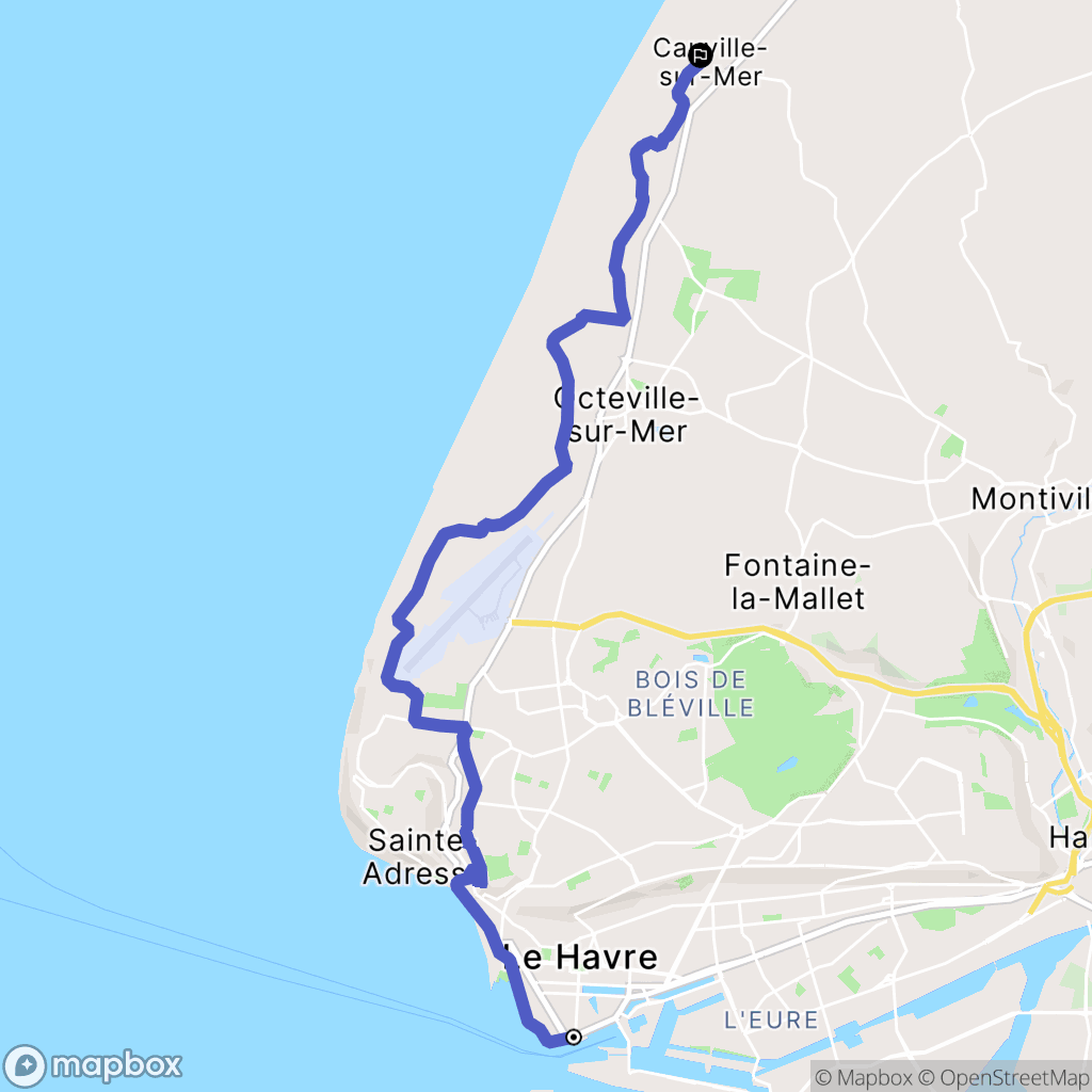 Le Havre : carte du parcours de randonnée - France