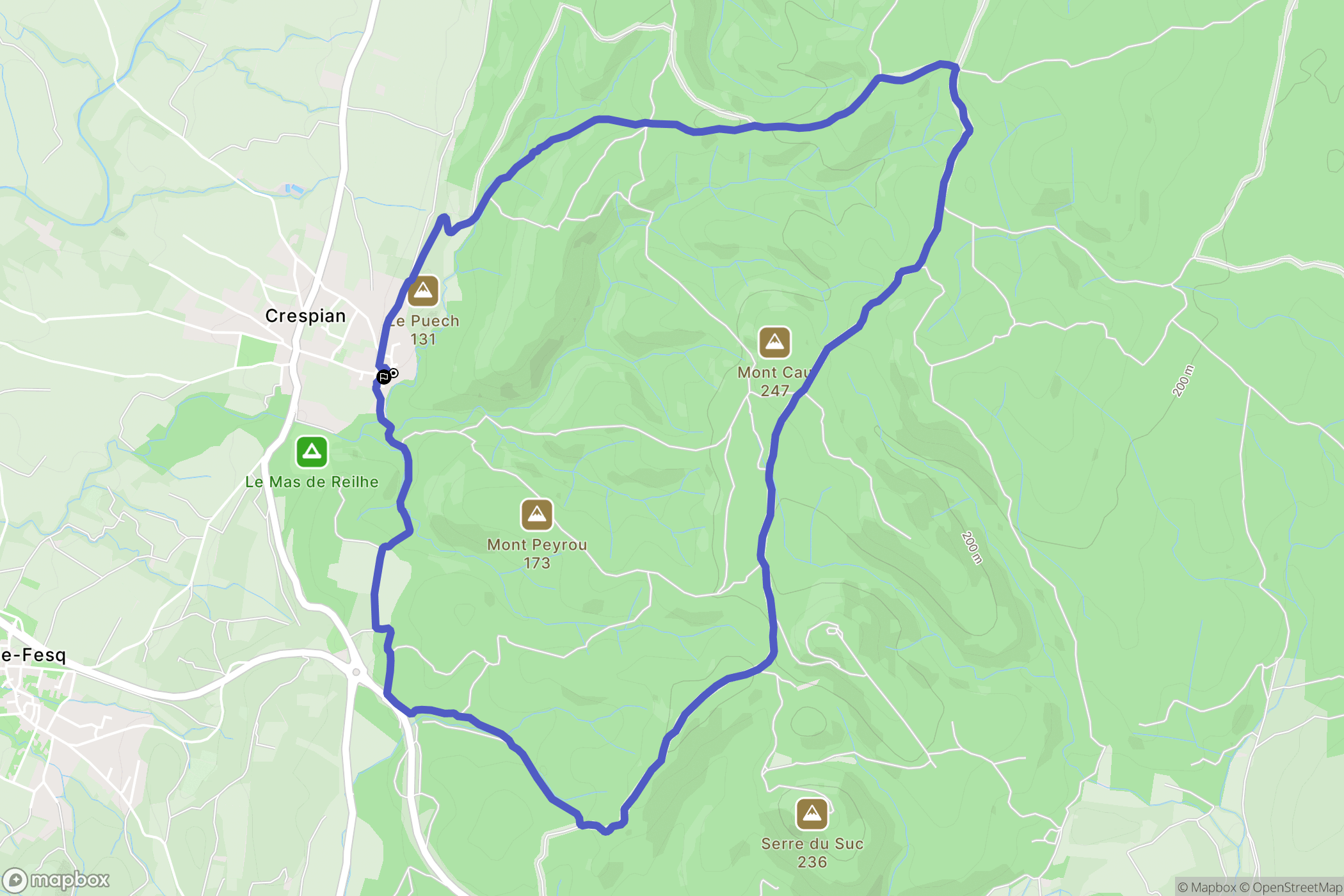 Crespian : carte du parcours de randonnée - France