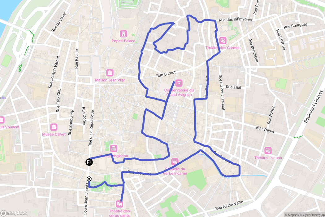Avignon : carte du parcours de randonnée - France