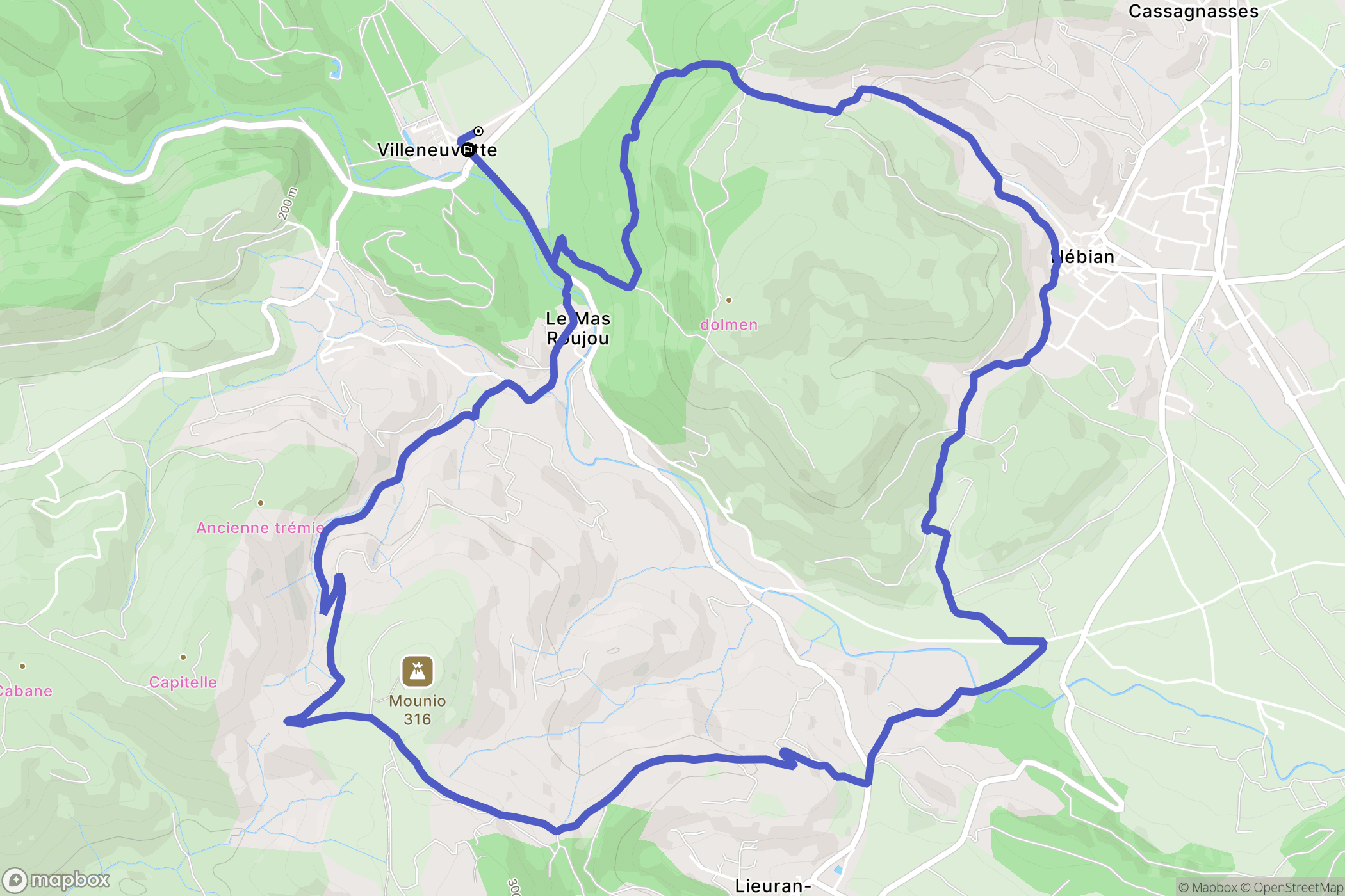 Villeneuvette : carte du parcours de randonnée - France