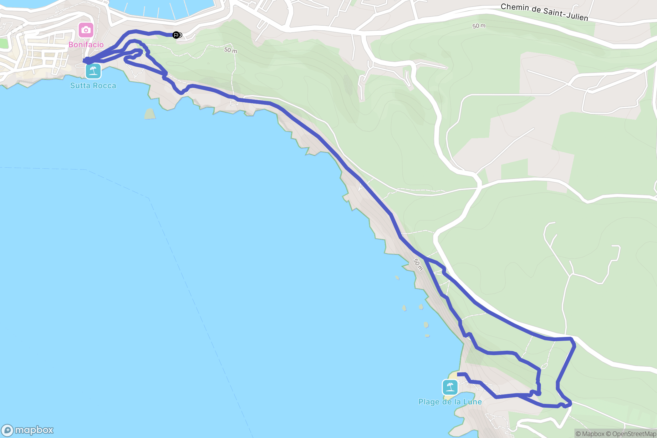 Bonifacio : carte du parcours de randonnée - France