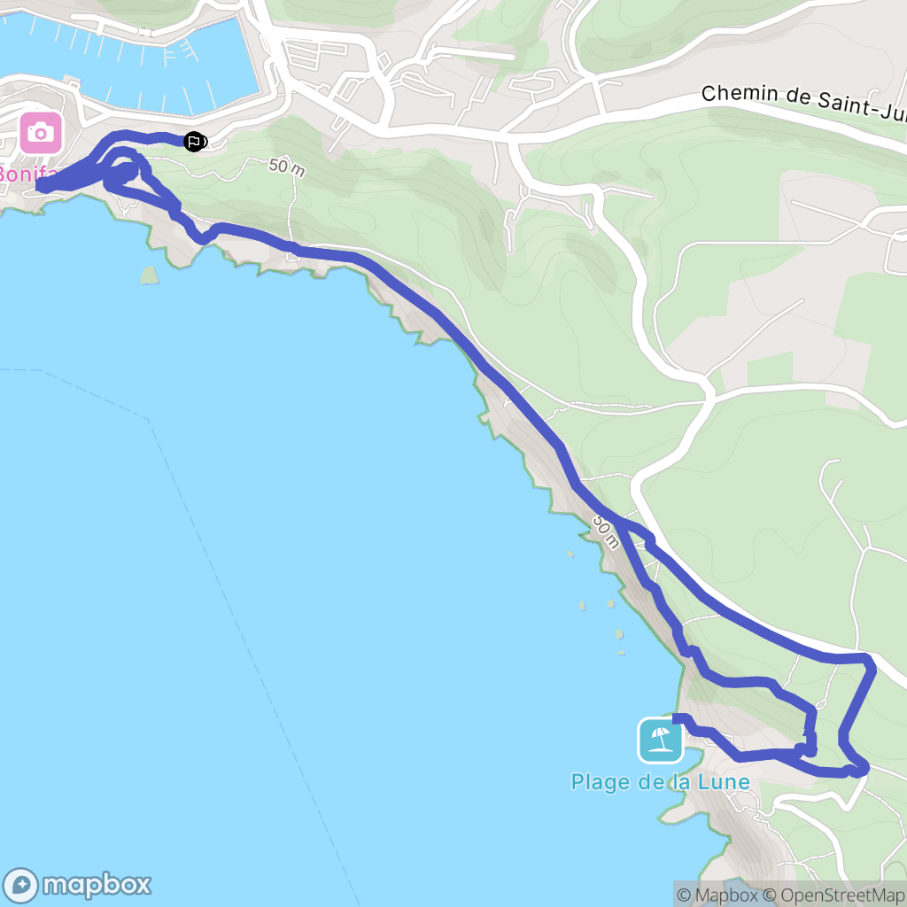 Bonifacio : carte du parcours de randonnée - France