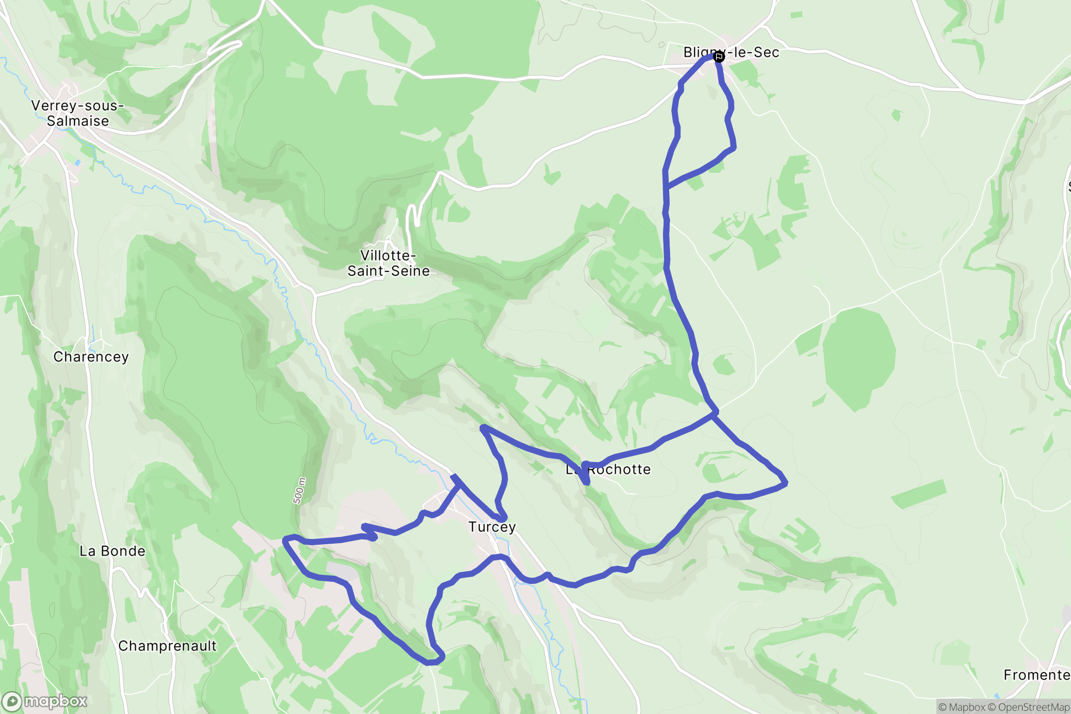 Bligny-le-Sec : carte du parcours de randonnée - France