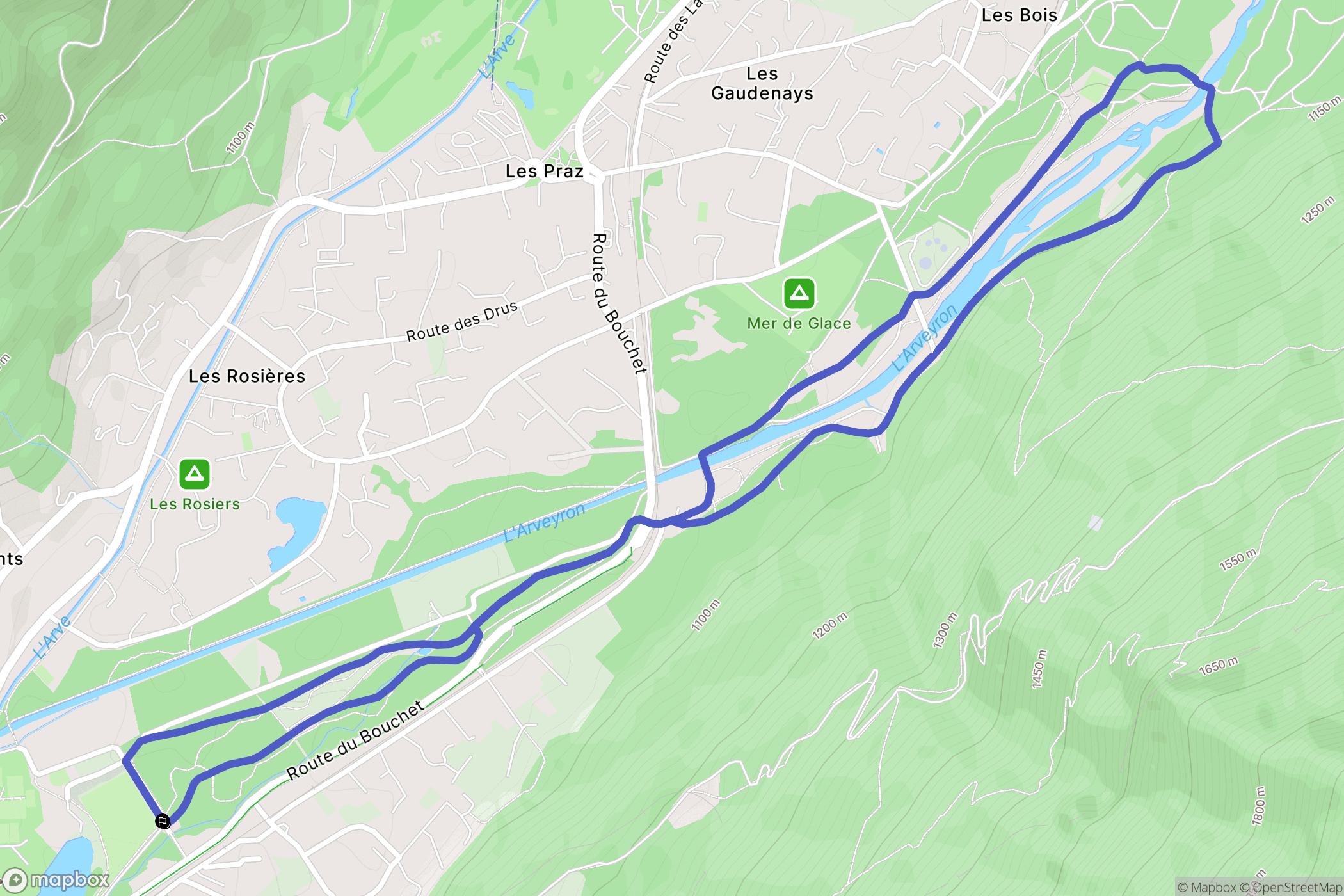 Chamonix-Mont-Blanc : carte du parcours de randonnée - France