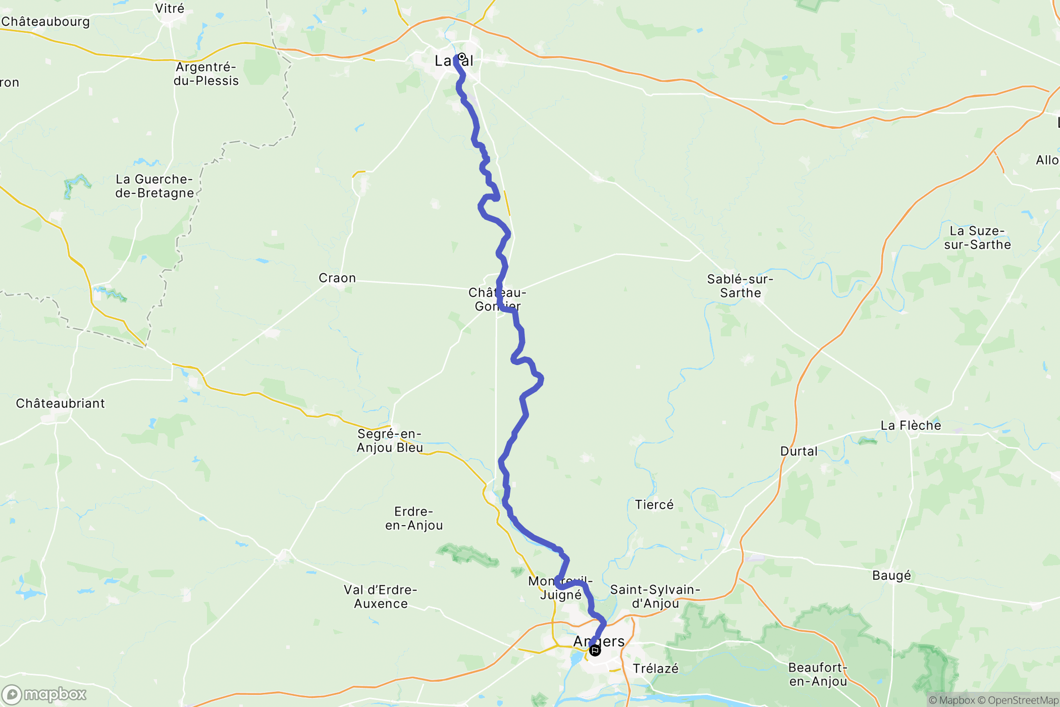 Laval : carte du parcours de randonnée - France