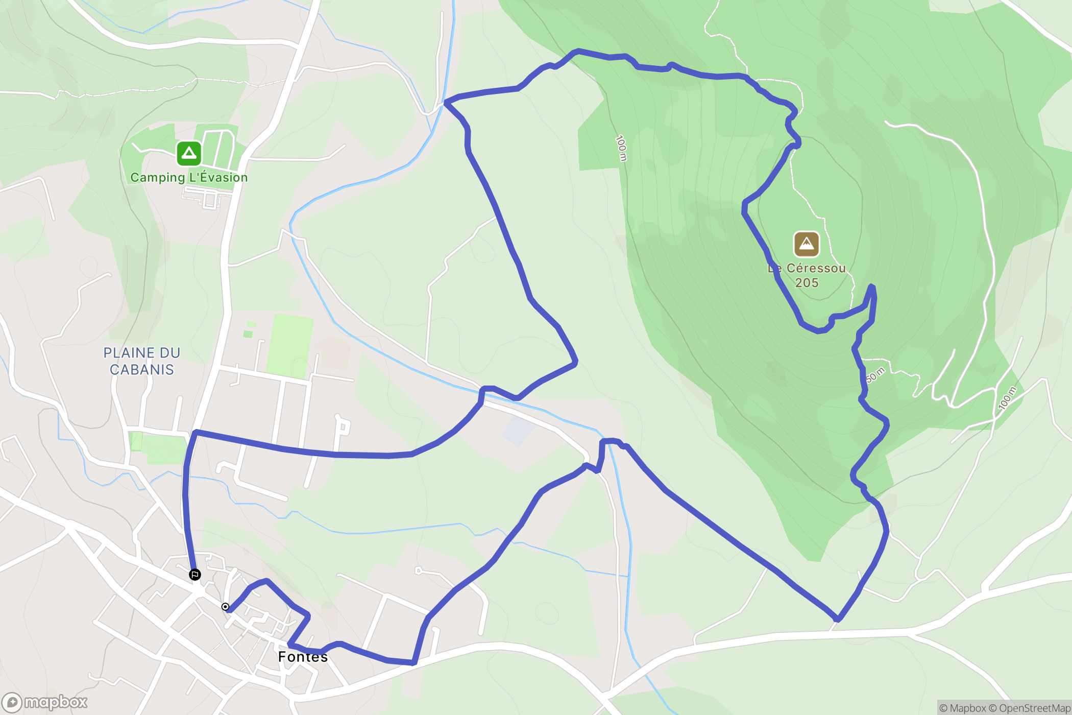 Fontès : carte du parcours de randonnée - France