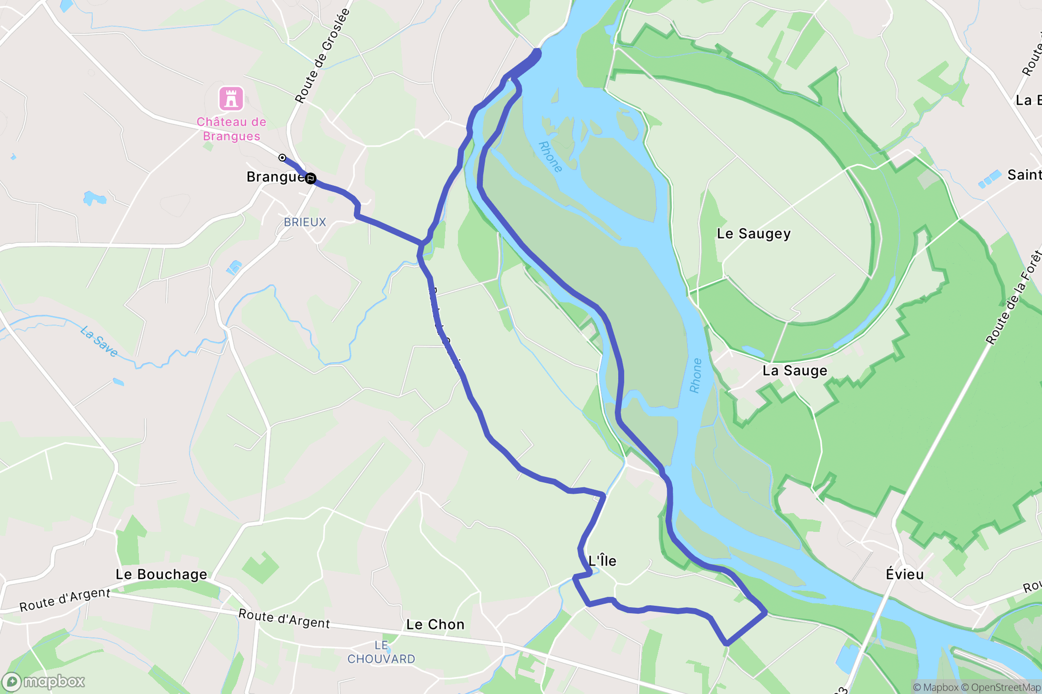 Brangues : carte du parcours de randonnée - France