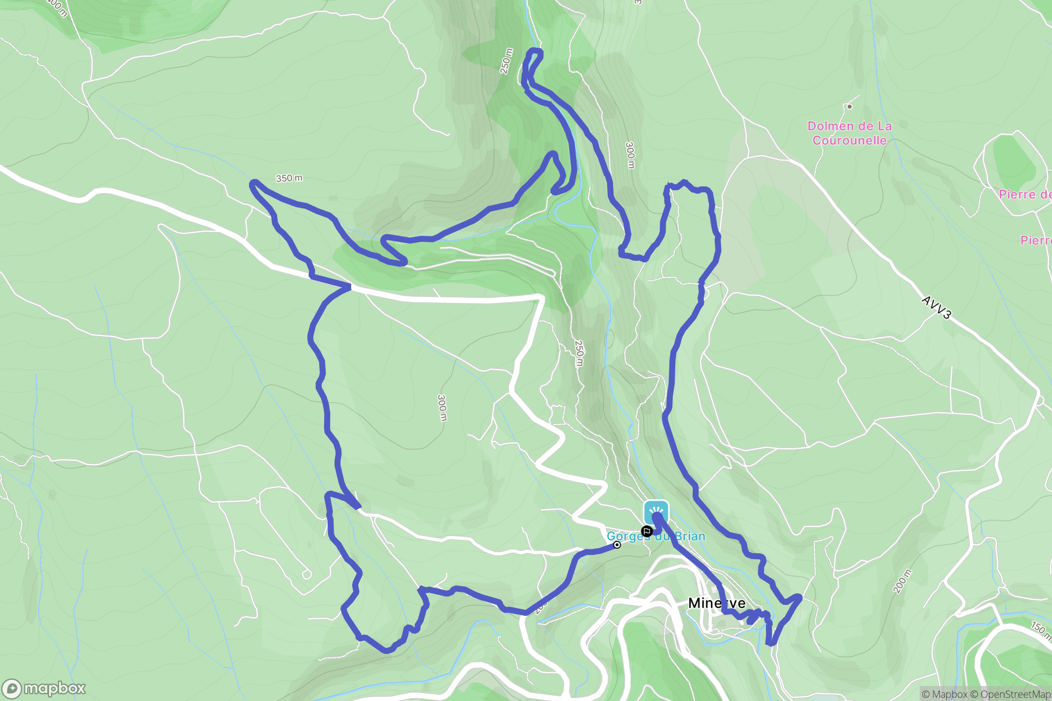 Minerve : carte du parcours de randonnée - France