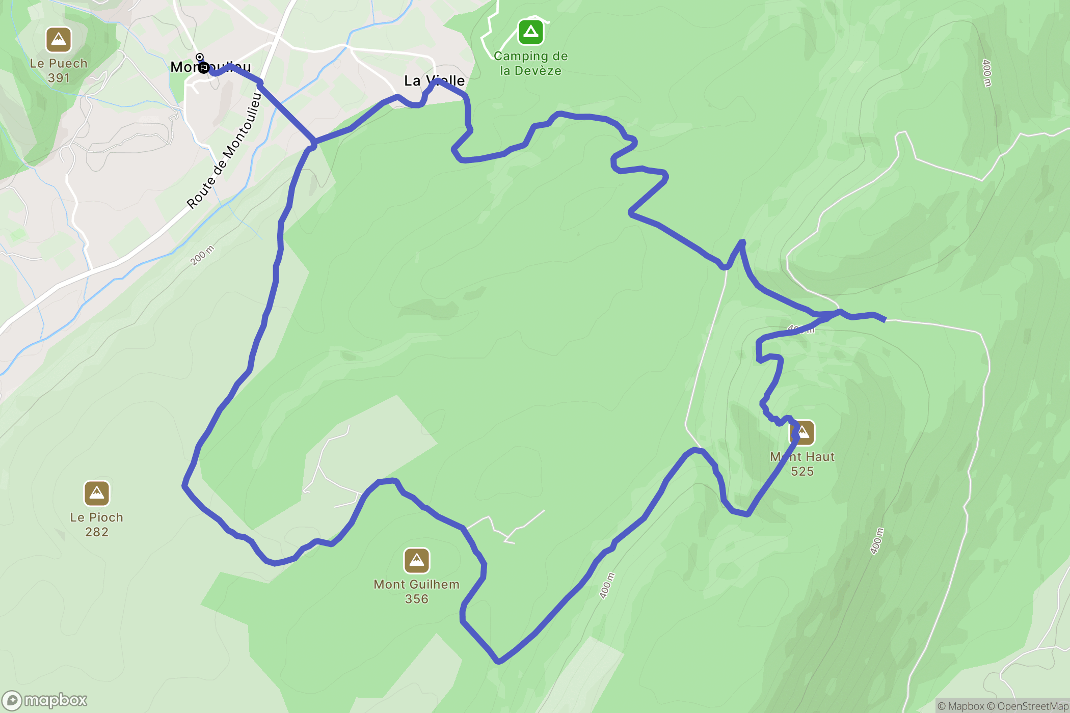 Montoulieu : carte du parcours de randonnée - France