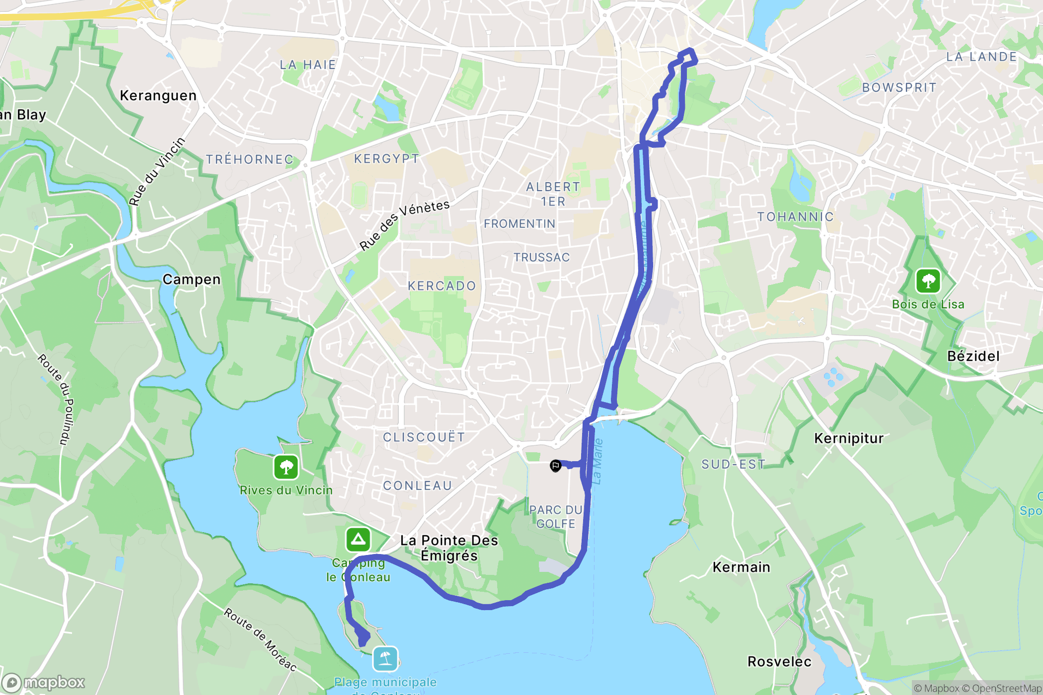 Vannes : carte du parcours de randonnée - France