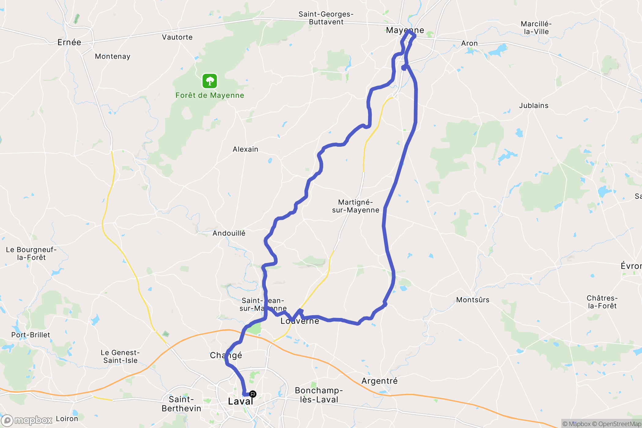 Laval : carte du parcours de randonnée - France