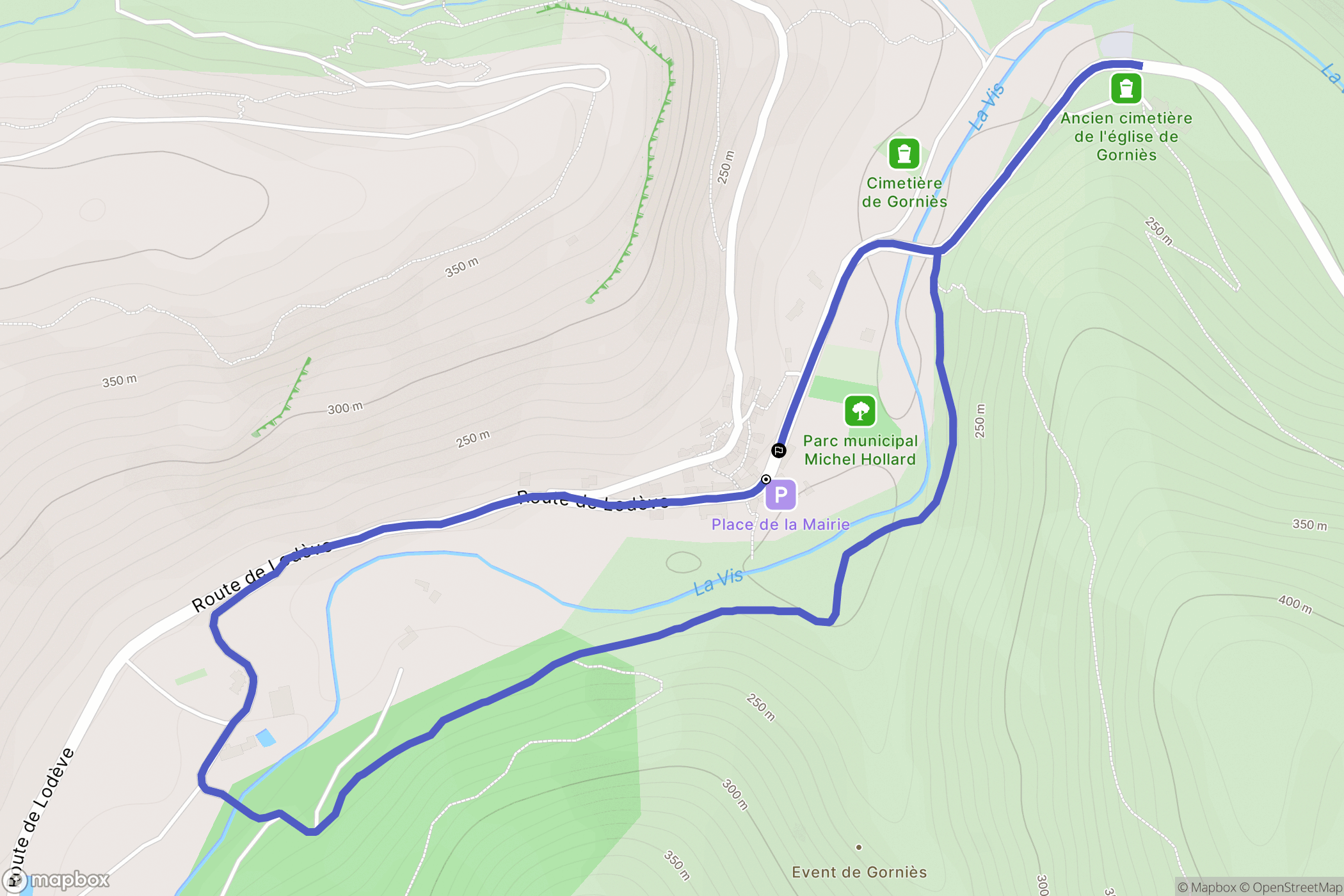 Gorniès : carte du parcours de randonnée - France