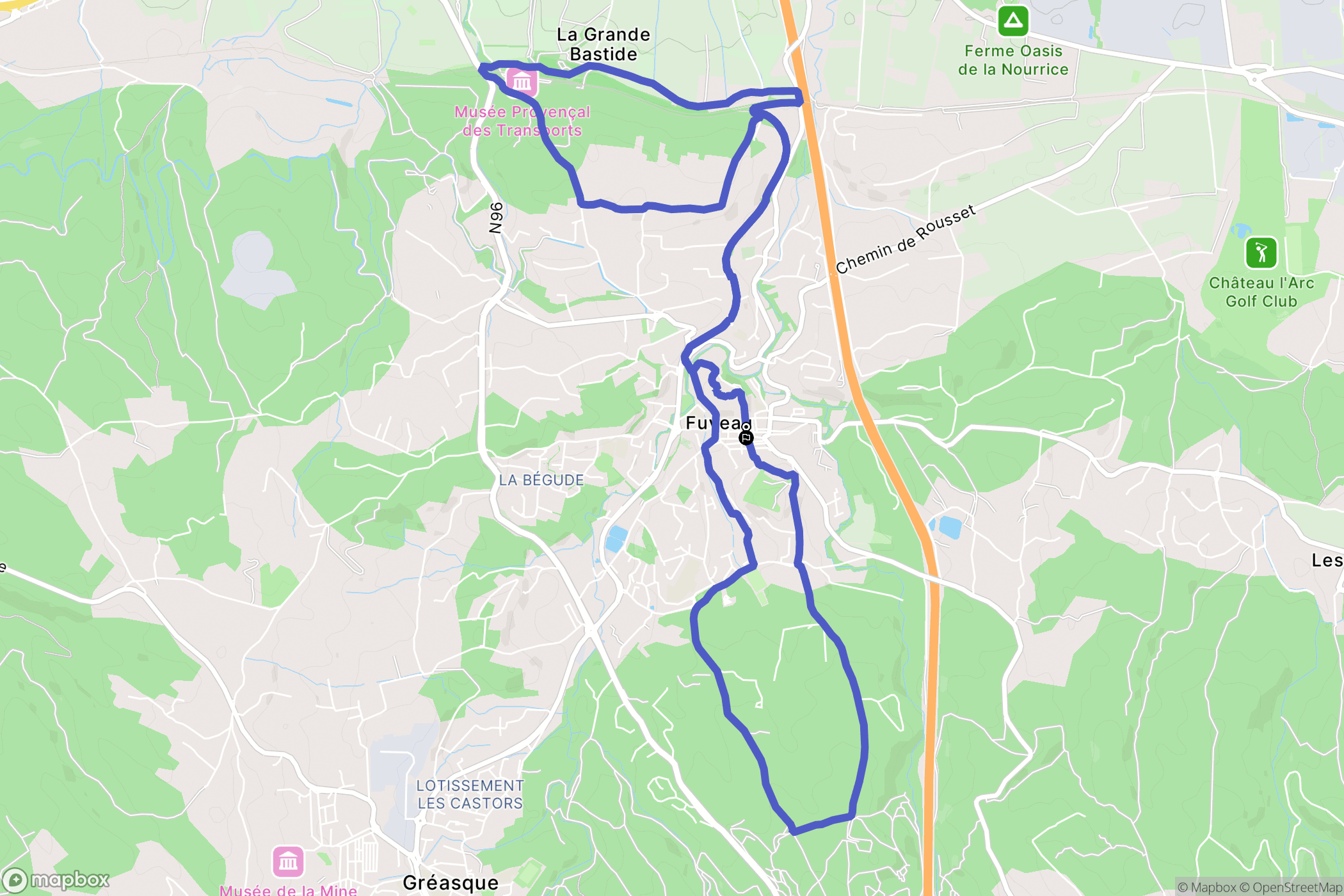 Fuveau : carte du parcours de randonnée - France