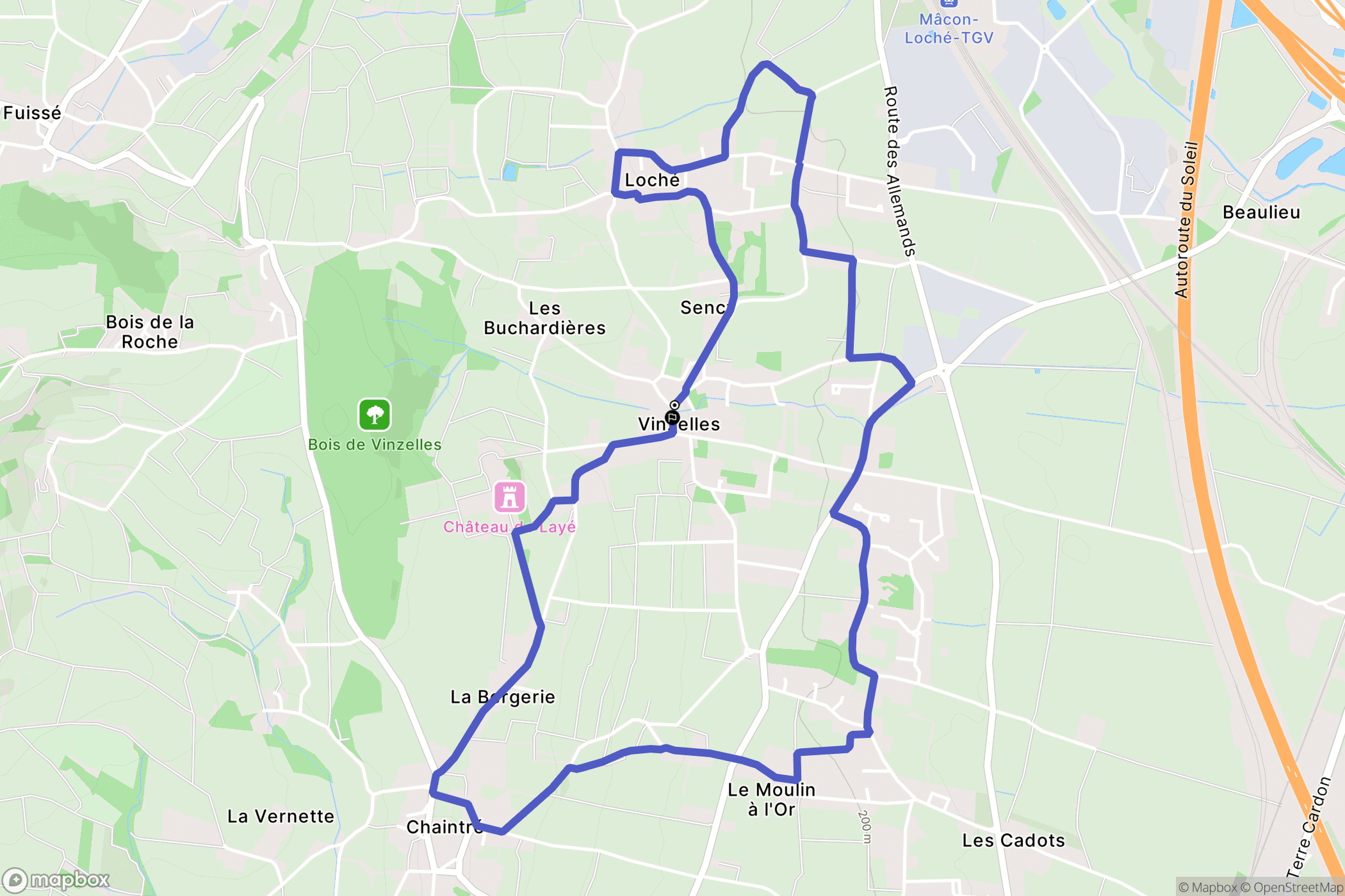 Vinzelles : carte du parcours de randonnée - France
