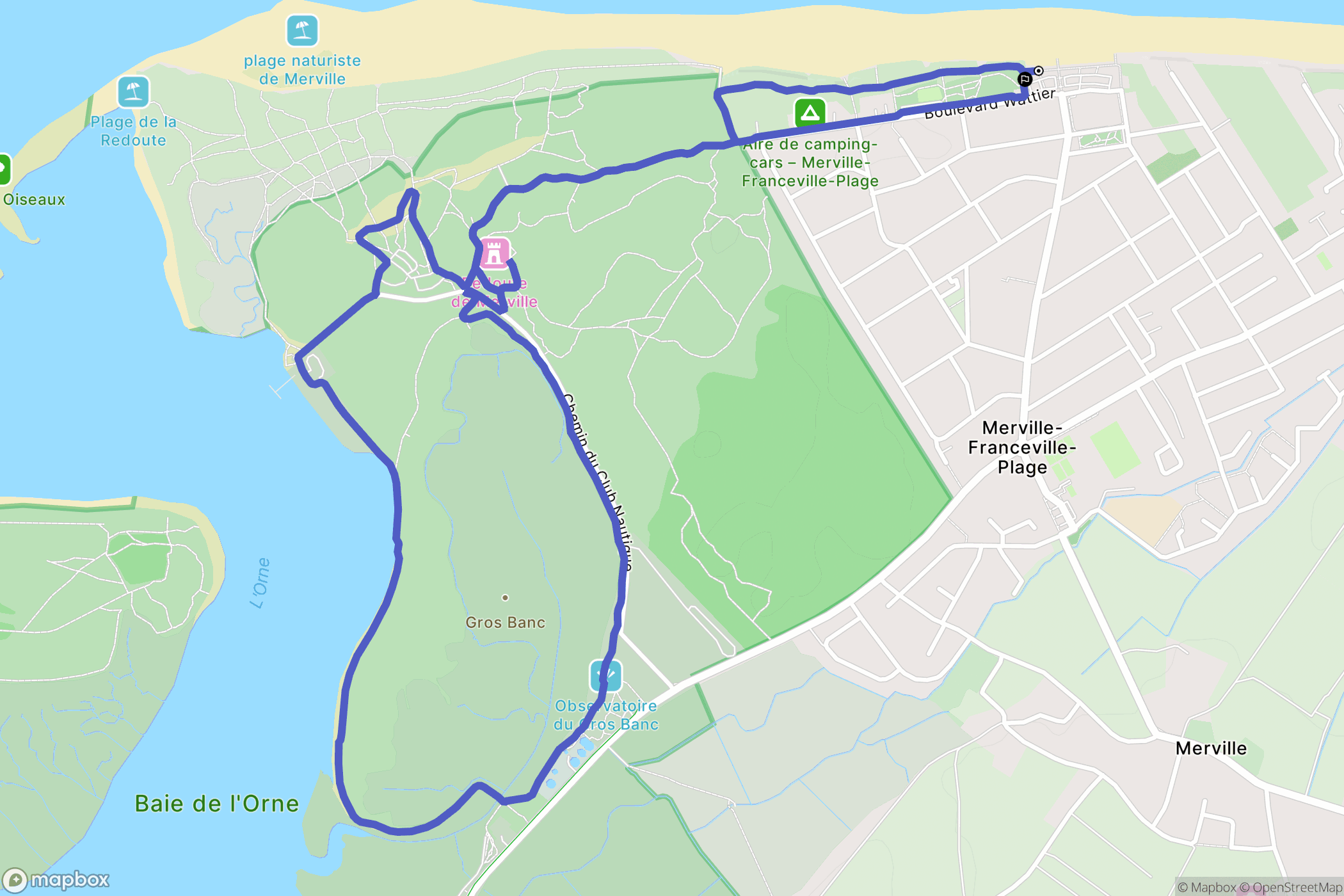 Merville-Franceville-Plage : carte du parcours de randonnée - France