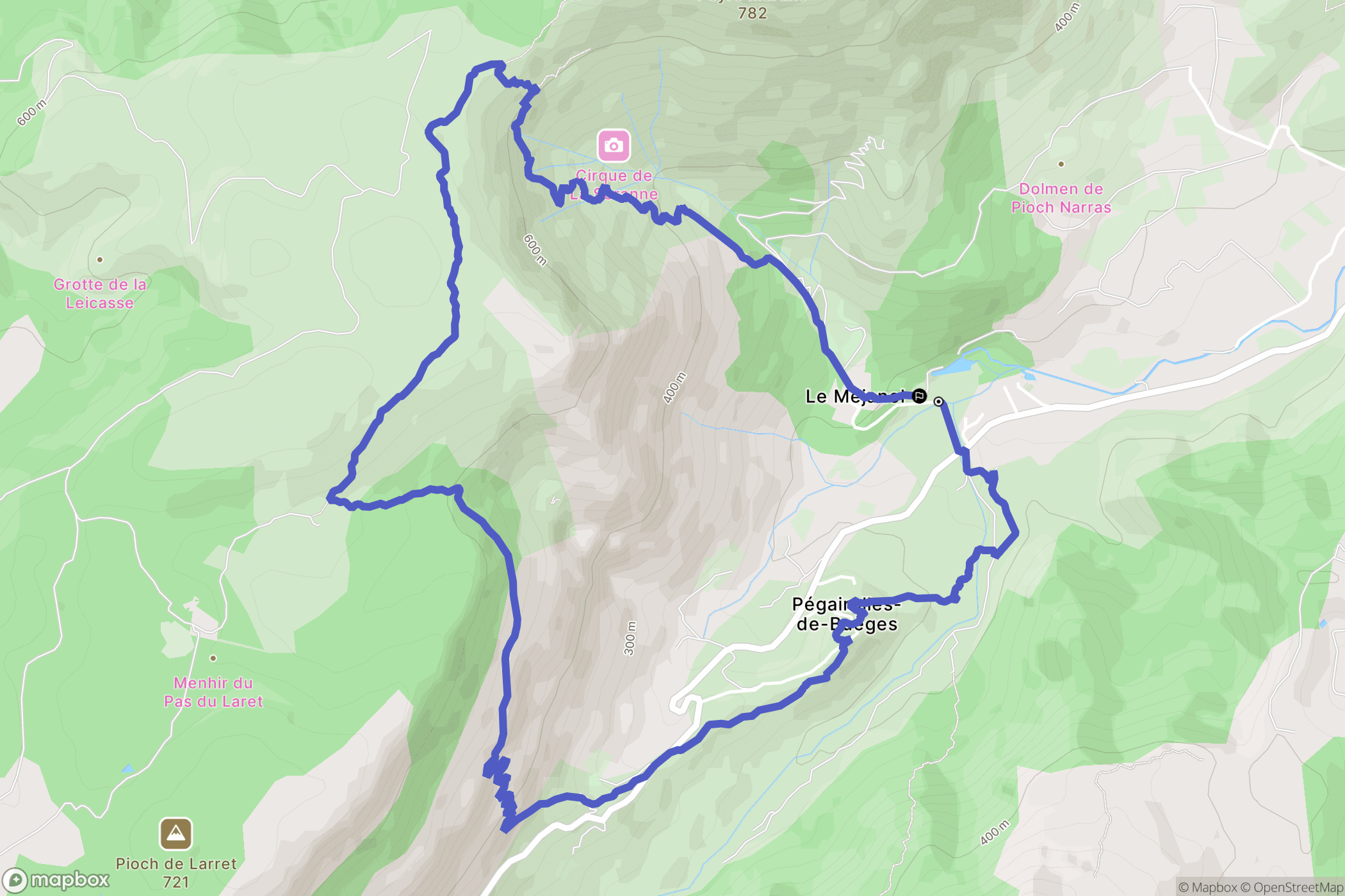 Pégairolles-de-Buèges : carte du parcours de randonnée - France