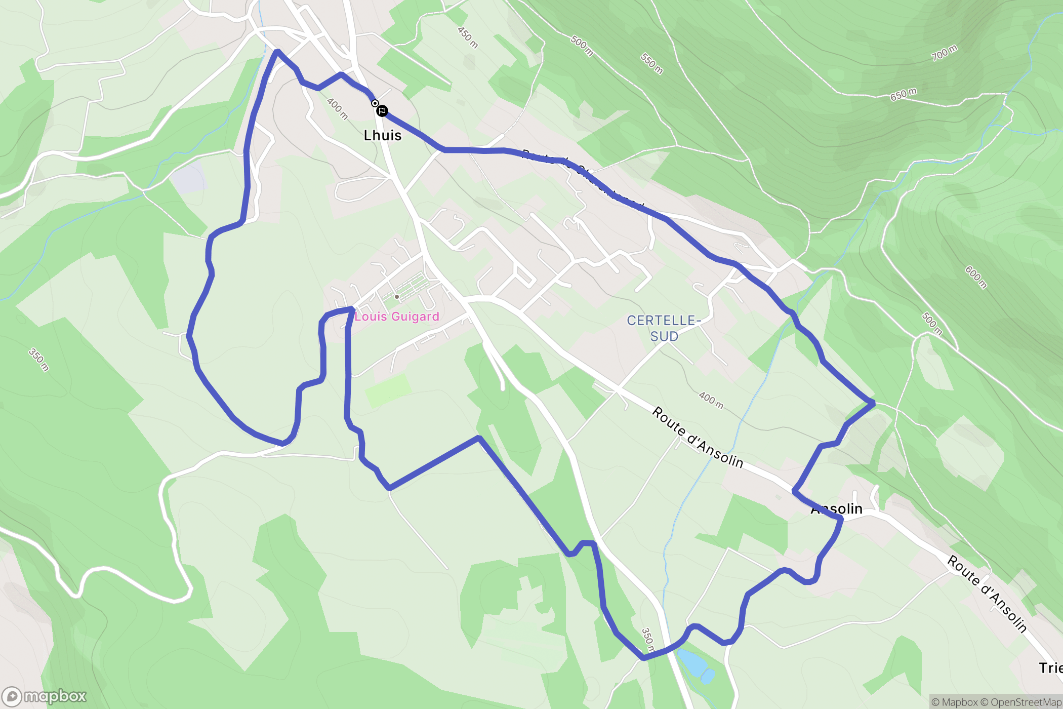 Lhuis : carte du parcours de randonnée - France