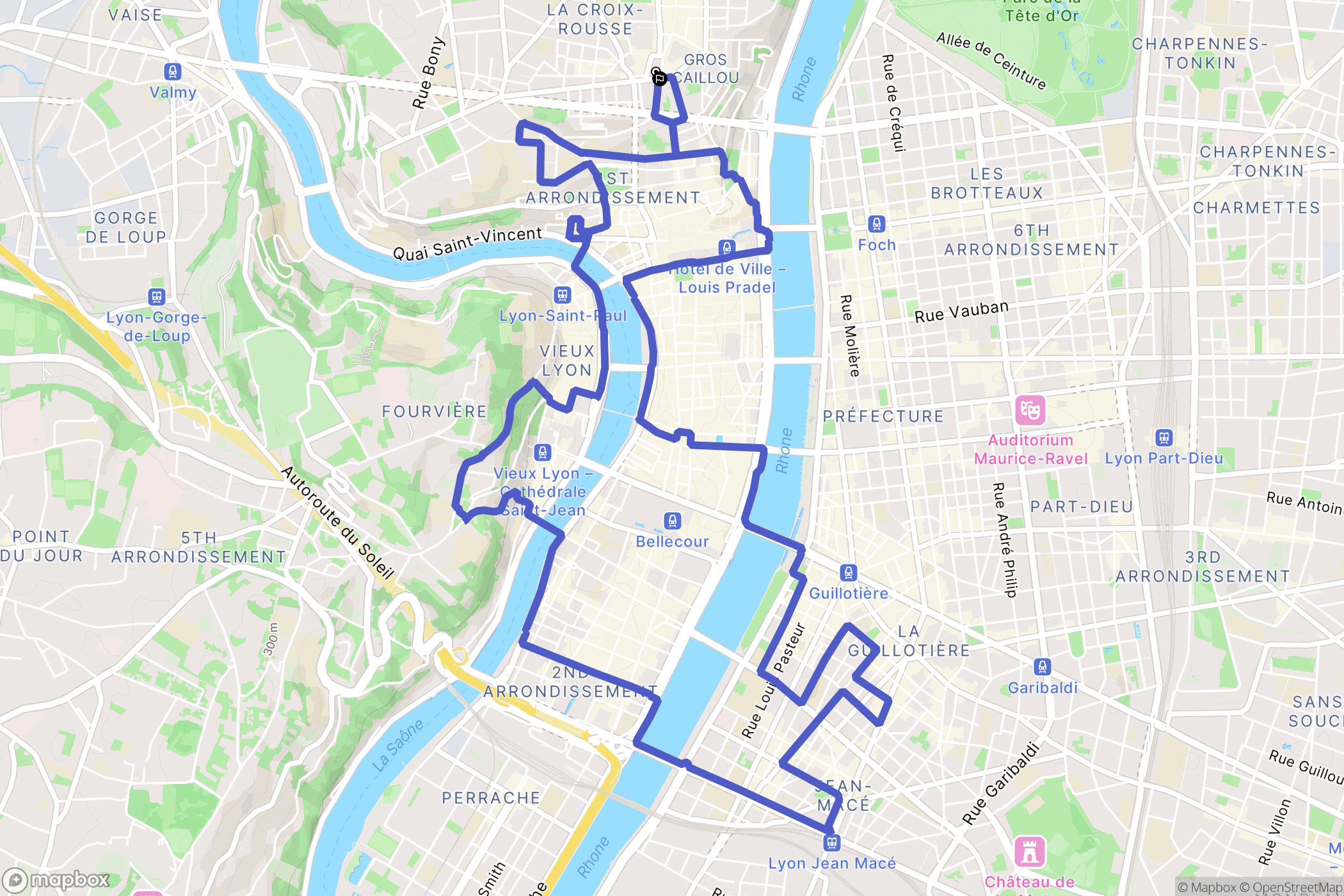 Lyon : carte du parcours de randonnée - France