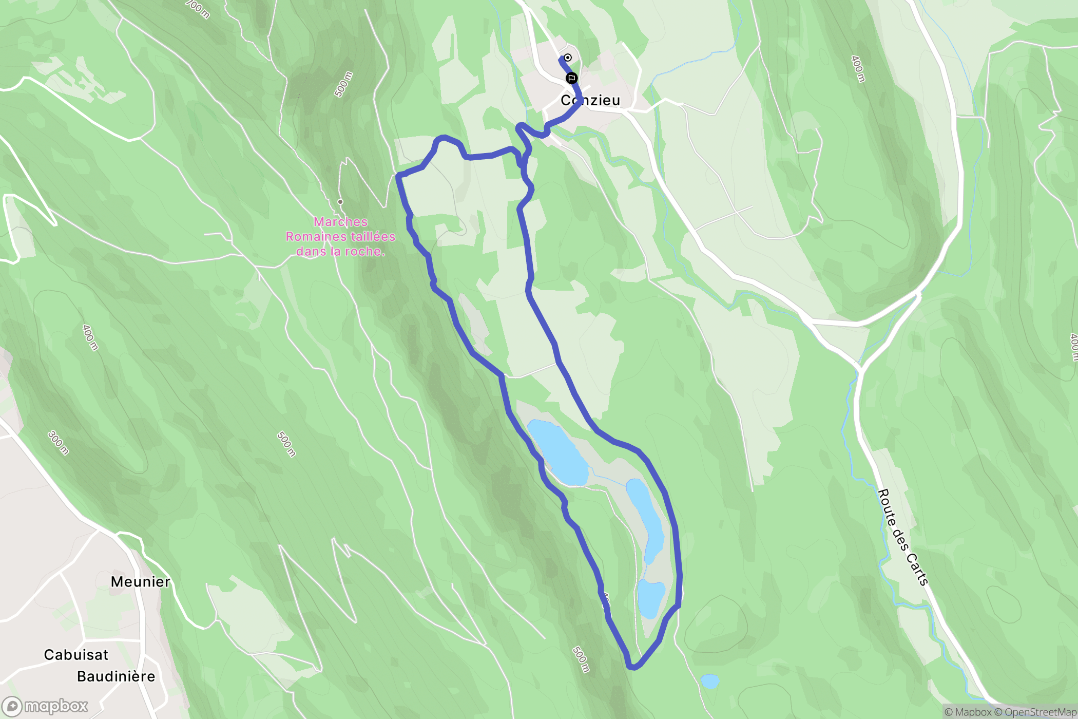 Conzieu : carte du parcours de randonnée - France