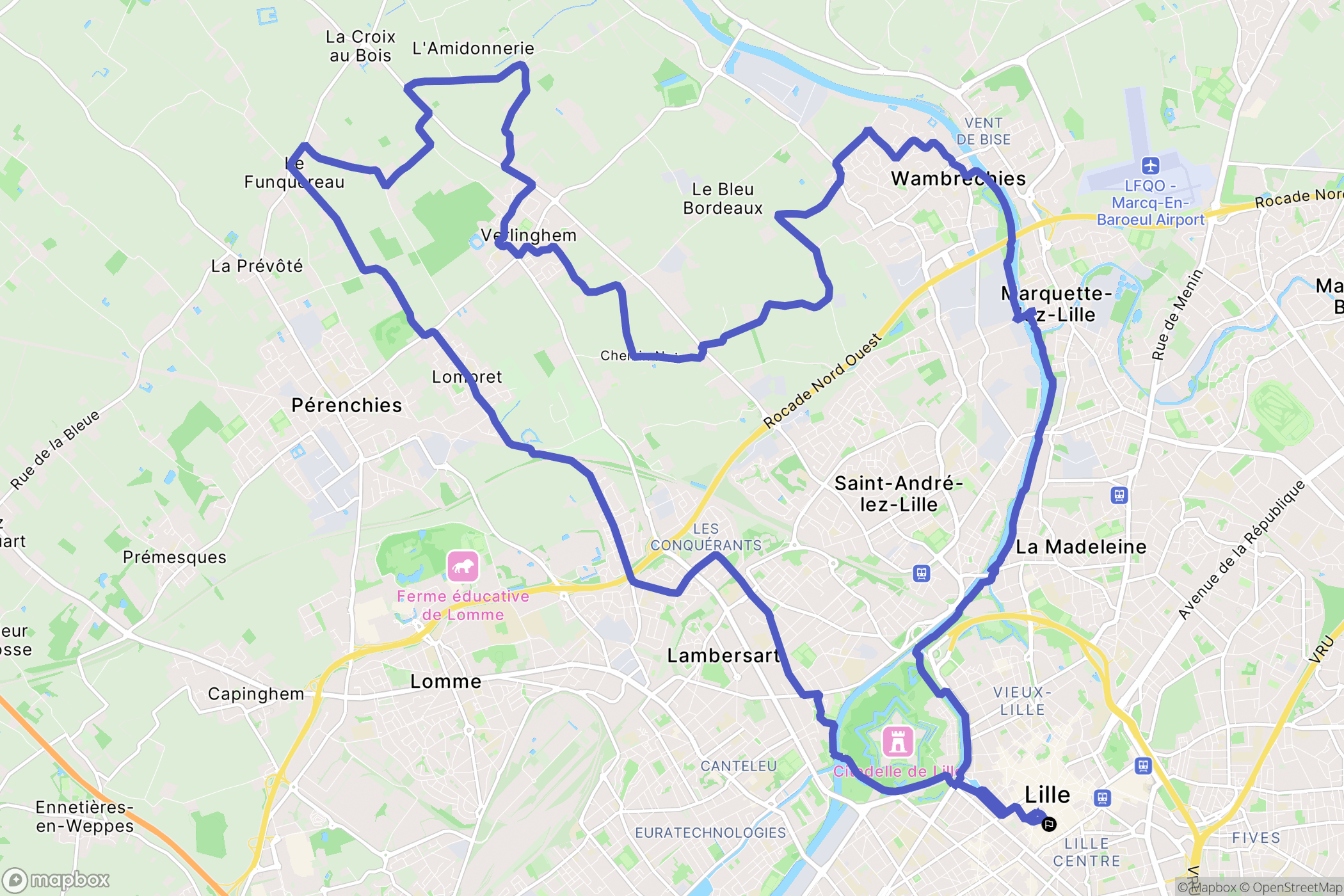 Lille : carte du parcours de randonnée - France