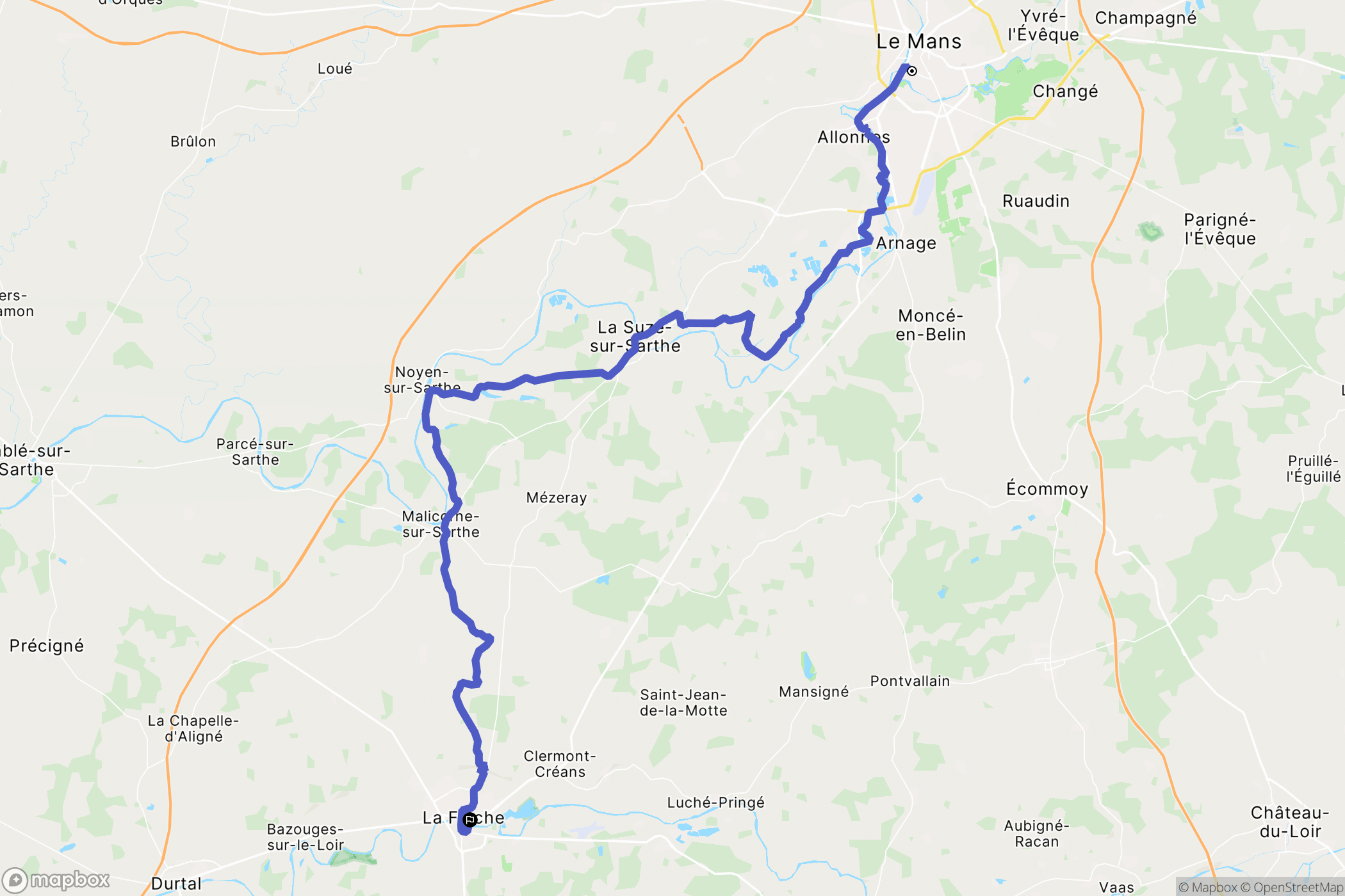 Le Mans : carte du parcours de randonnée - France