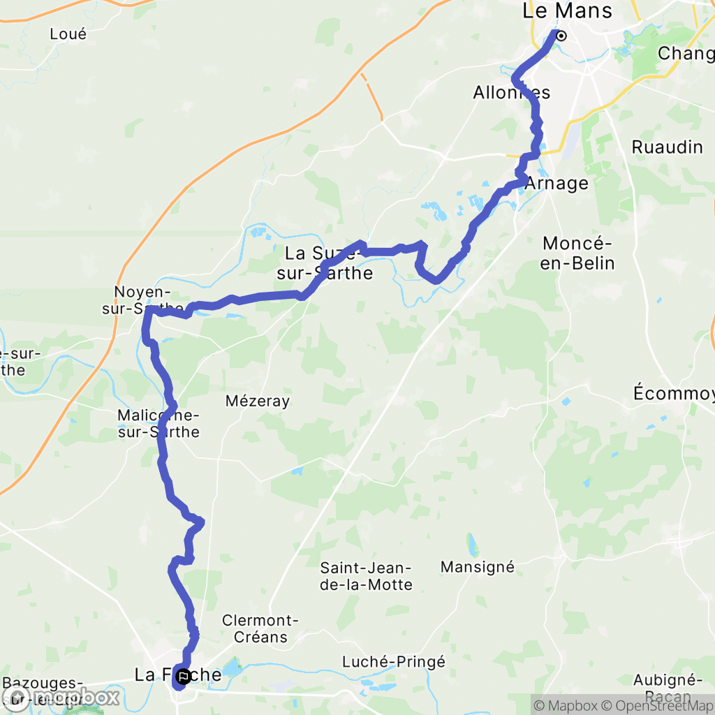 Le Mans : carte du parcours de randonnée - France