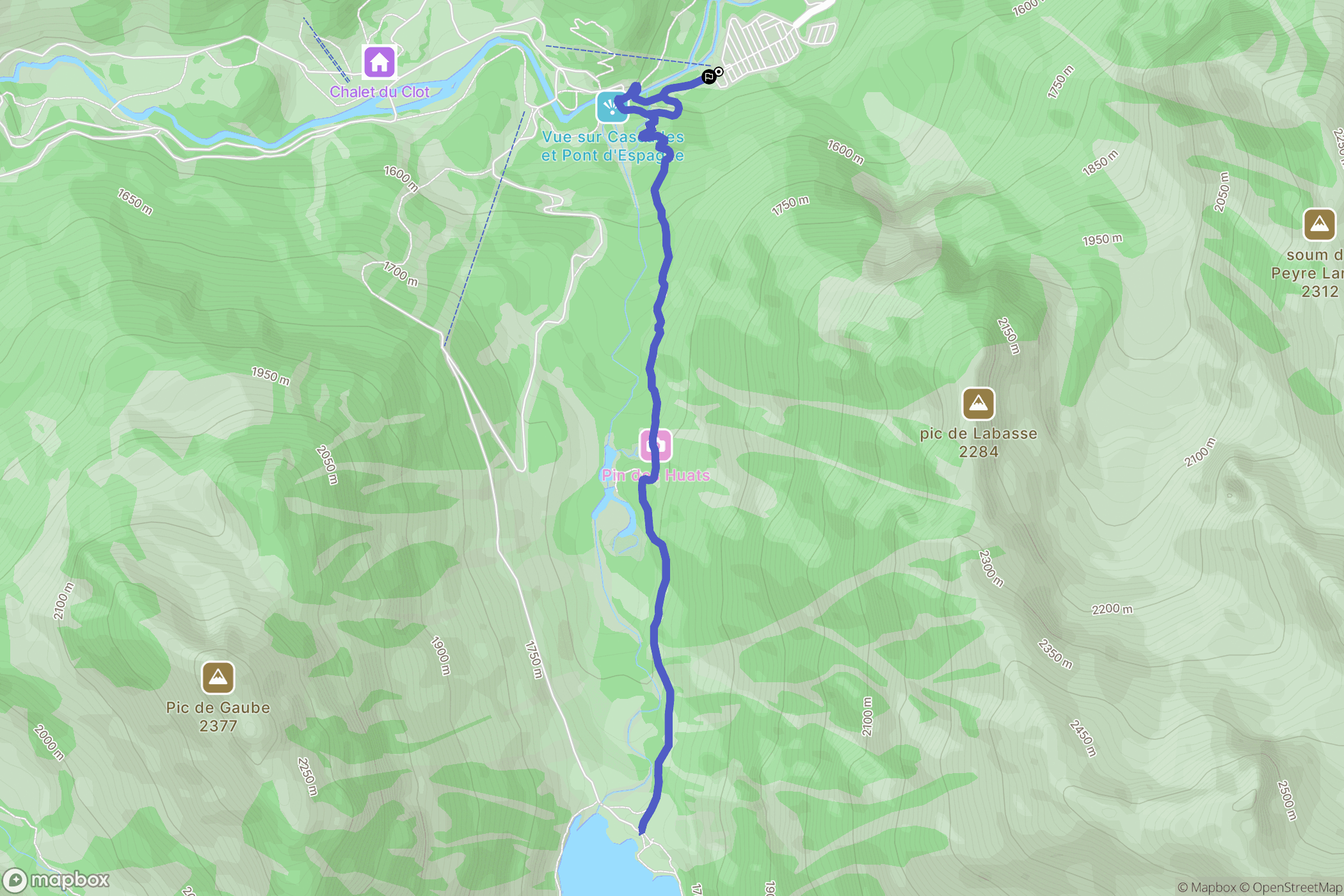 Cauterets : carte du parcours de randonnée - France