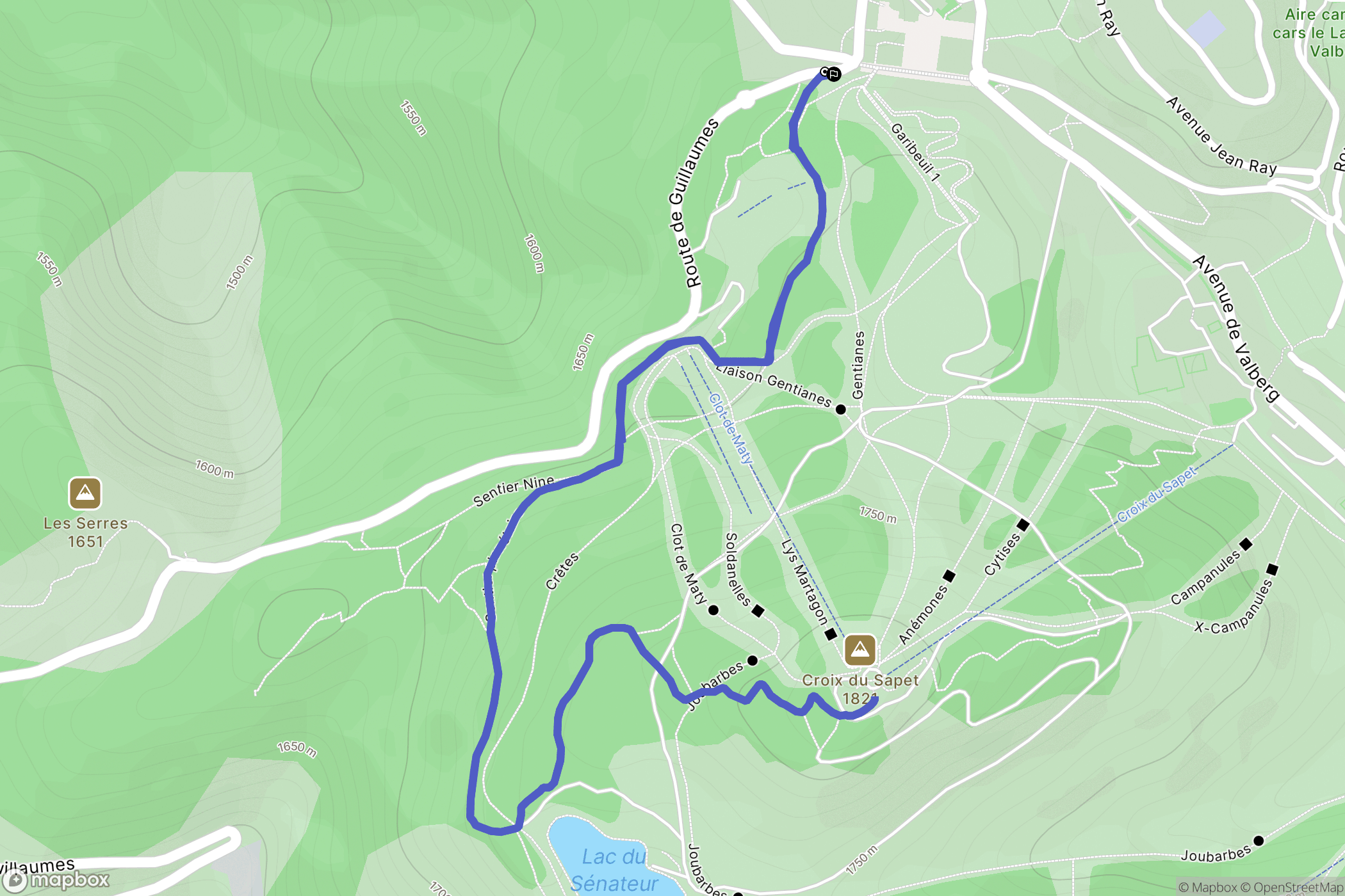 Péone : carte du parcours de randonnée - France